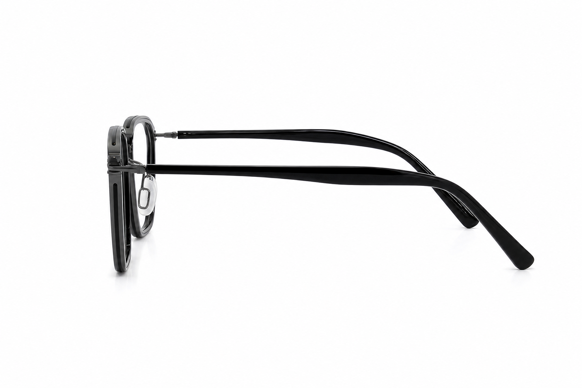150mm Wide Fit Geometric Titanium Glasses in sliver - side view