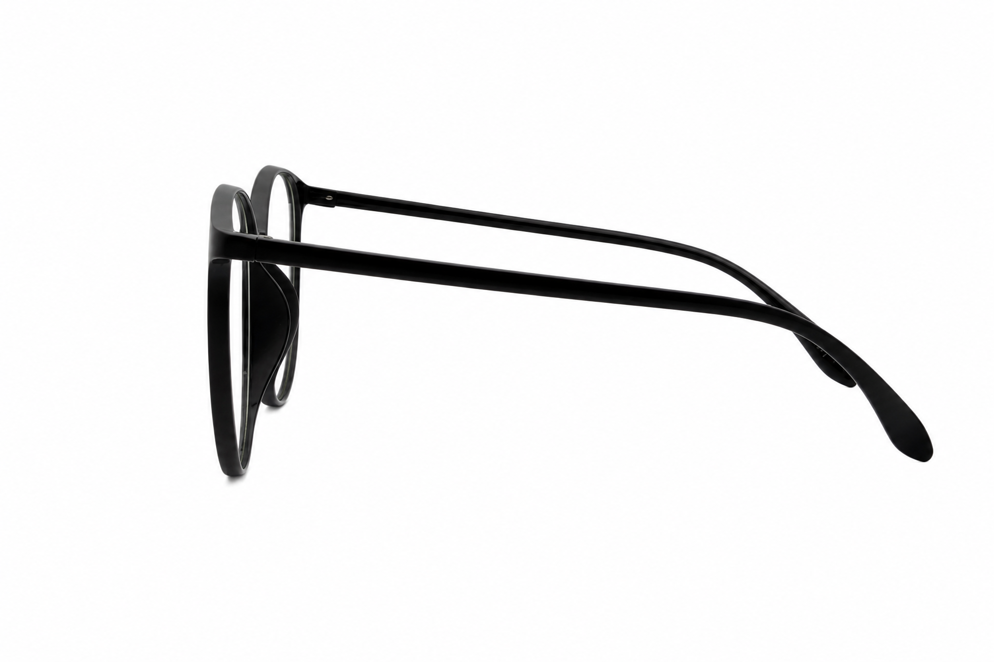 150mm Wide Fit Round TR90 Glasses in black - side view