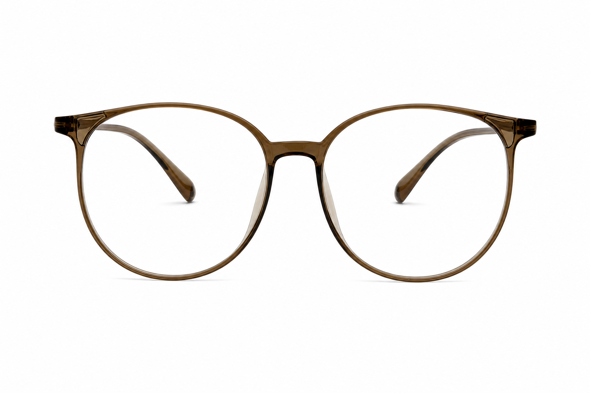 150mm Wide Fit Round TR90 Glasses in brown - front view