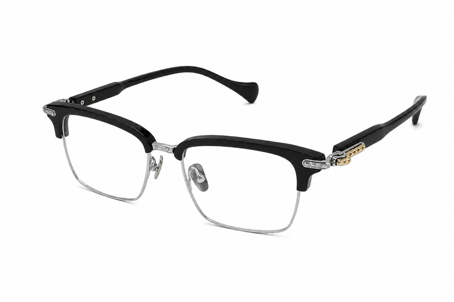 150mm black silver wide fit browline titanium glasses for wide faces,side angle view