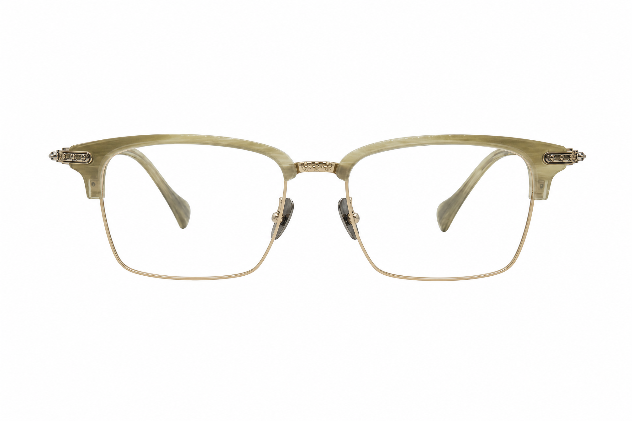 150mm beige gold  wide fit browline titanium glasses for wide faces,front view