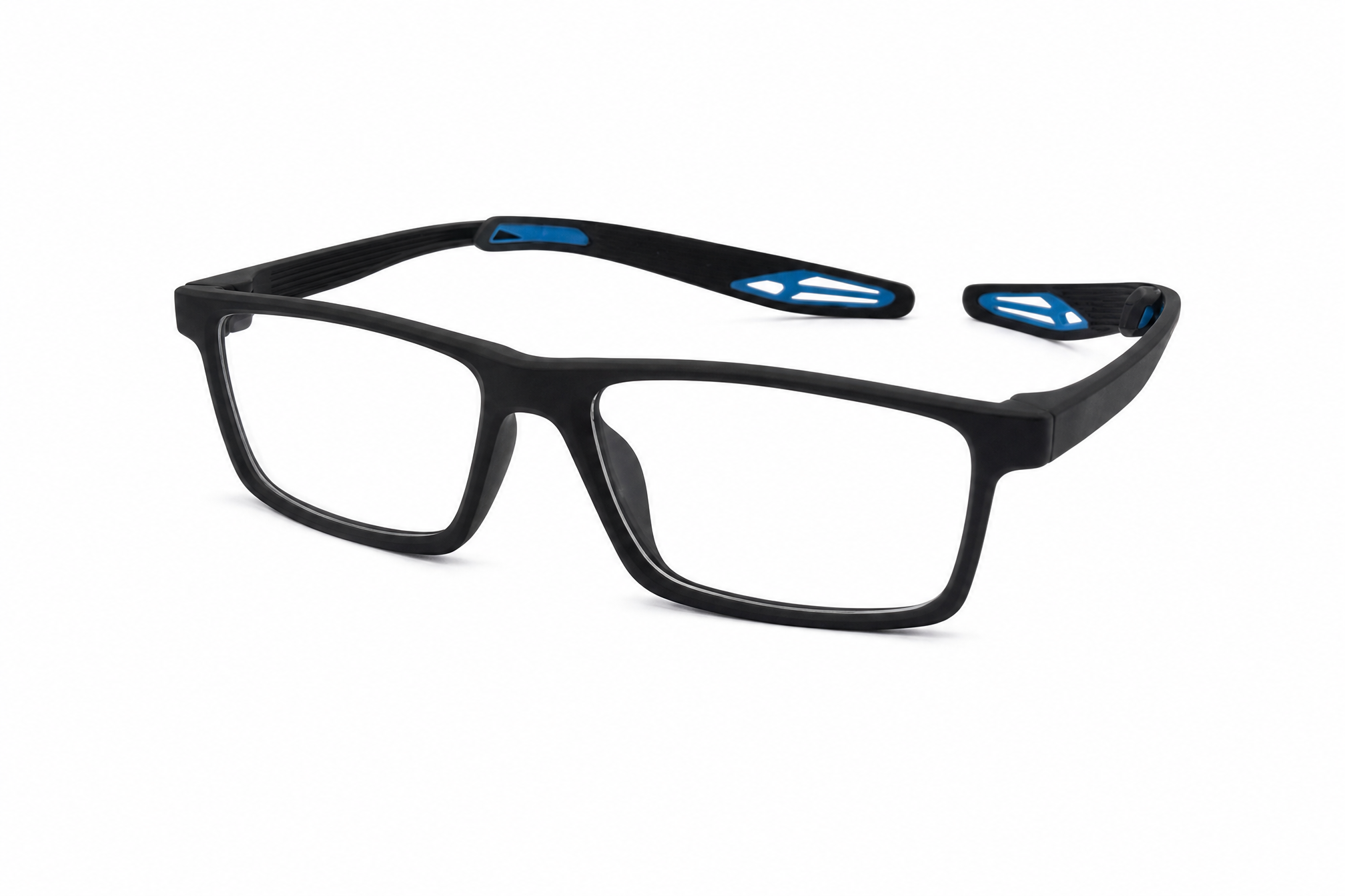 150mm wide rectangle TR90 glasses in blue,side angle view