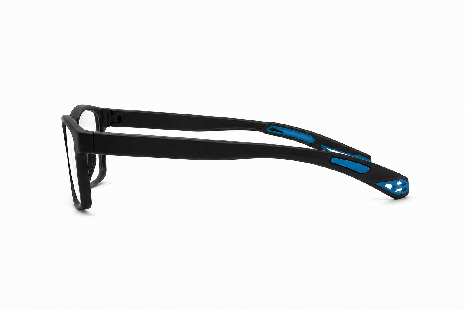 150mm wide rectangle TR90 glasses in blue,temple arm side view