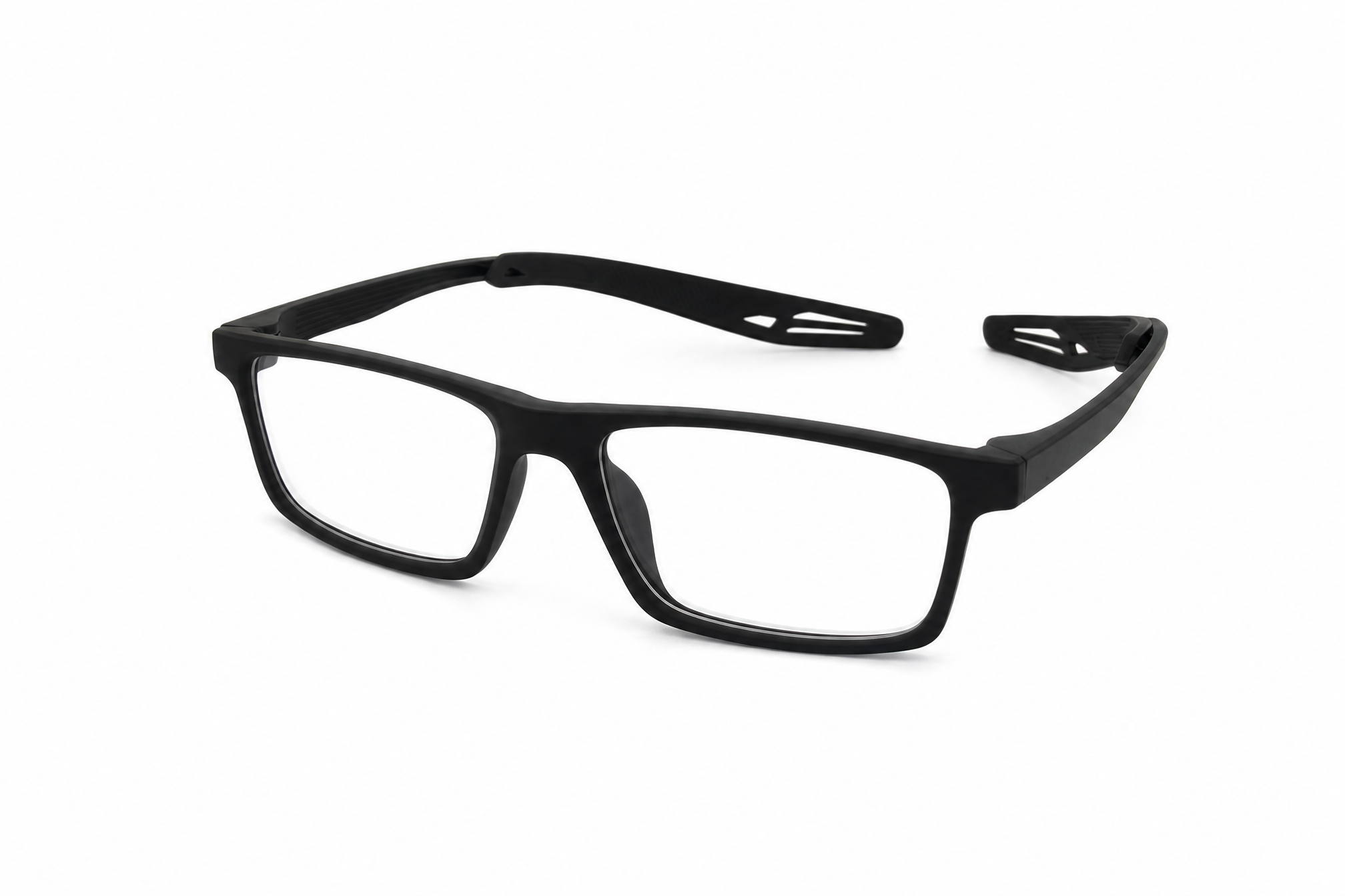 150mm wide rectangle TR90 glasses in black,side angle view