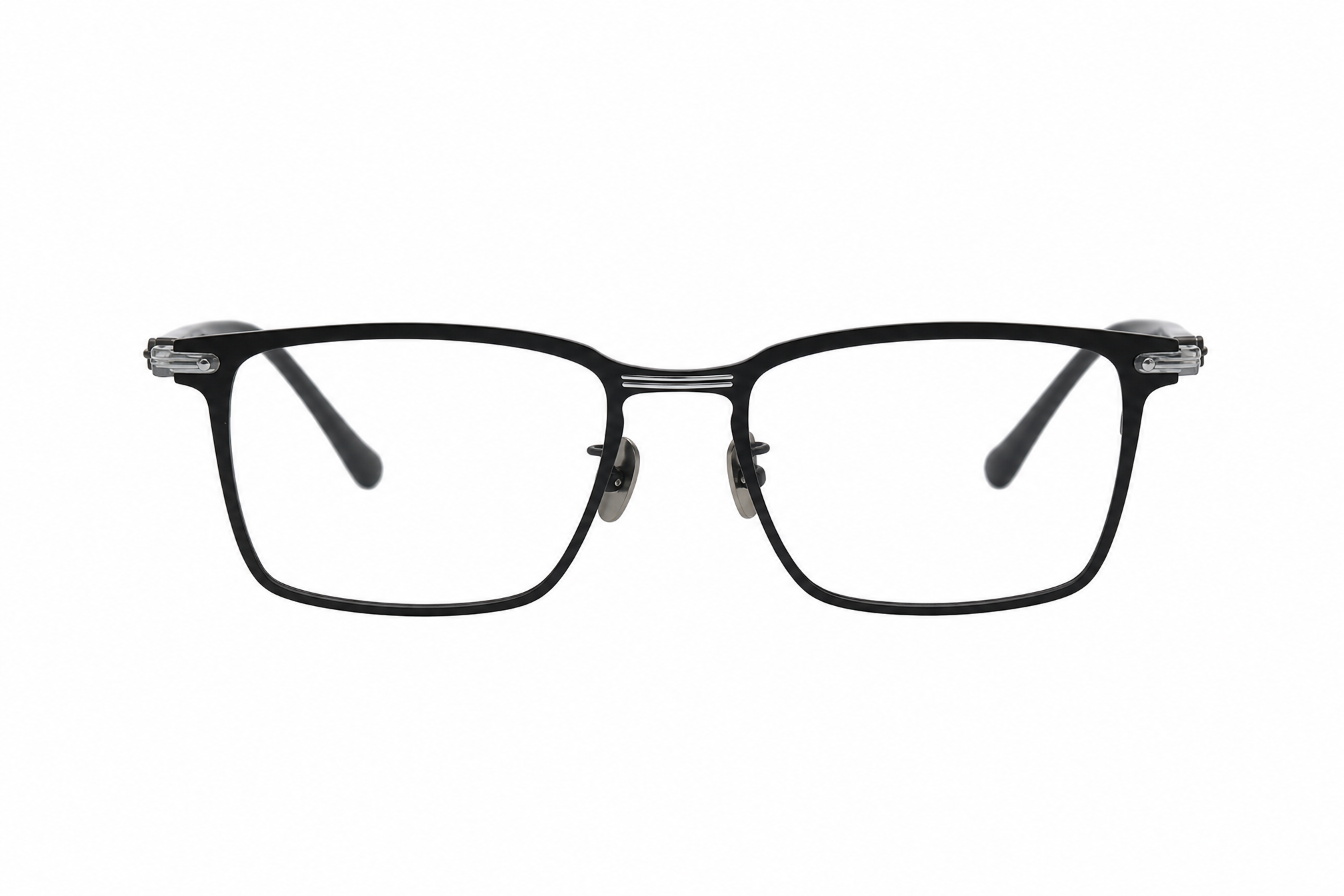152mm black silver wide fit rectangle titanium glasses,front view