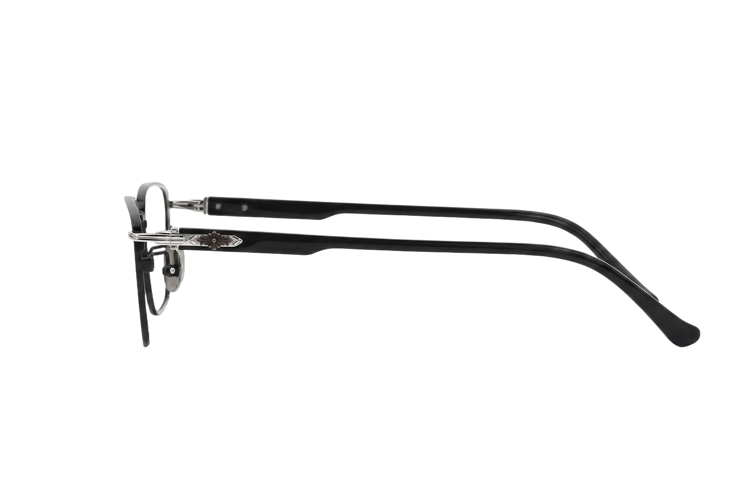 152mm black silver wide fit rectangle titanium glasses,temple arm side view