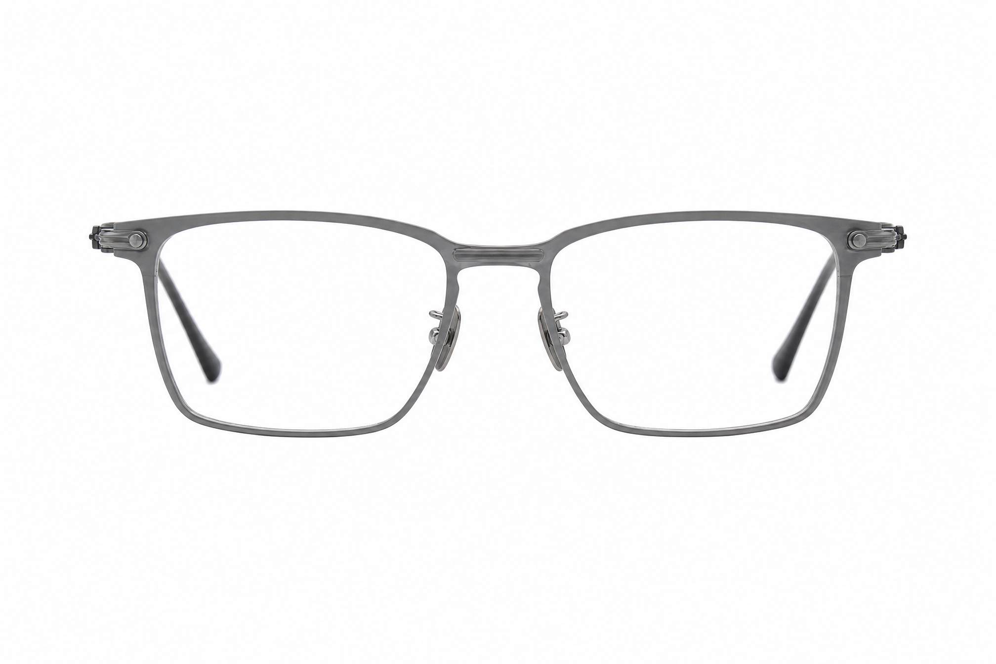 152mm grey black wide fit rectangle titanium glasses,front view