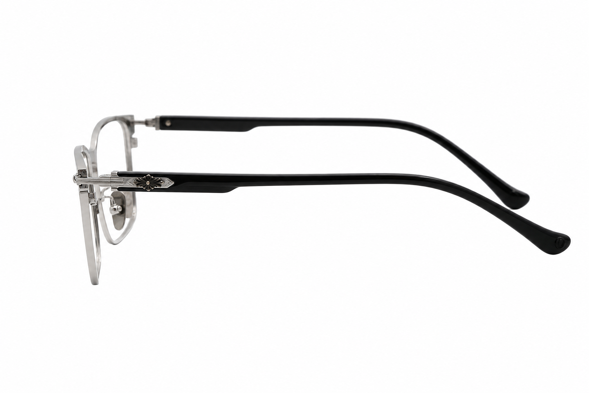 152mm grey black wide fit rectangle titanium glasses,temple arm side view