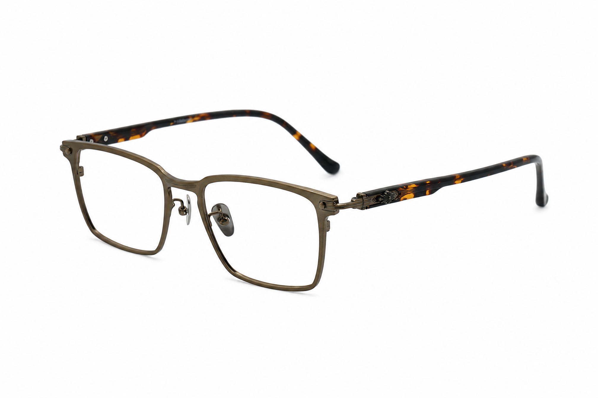 152mm tortoiseshell gold wide fit rectangle titanium glasses,side angle view