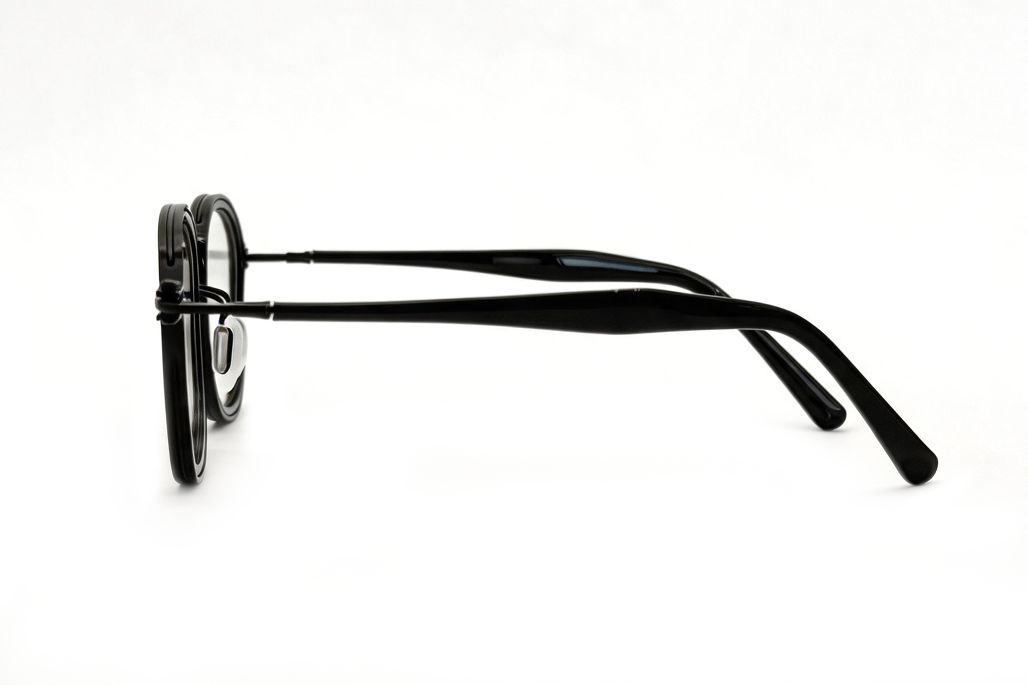 155mm Wide Fit Rectangle Titanium Glasses for Big Heads - Black-Side View