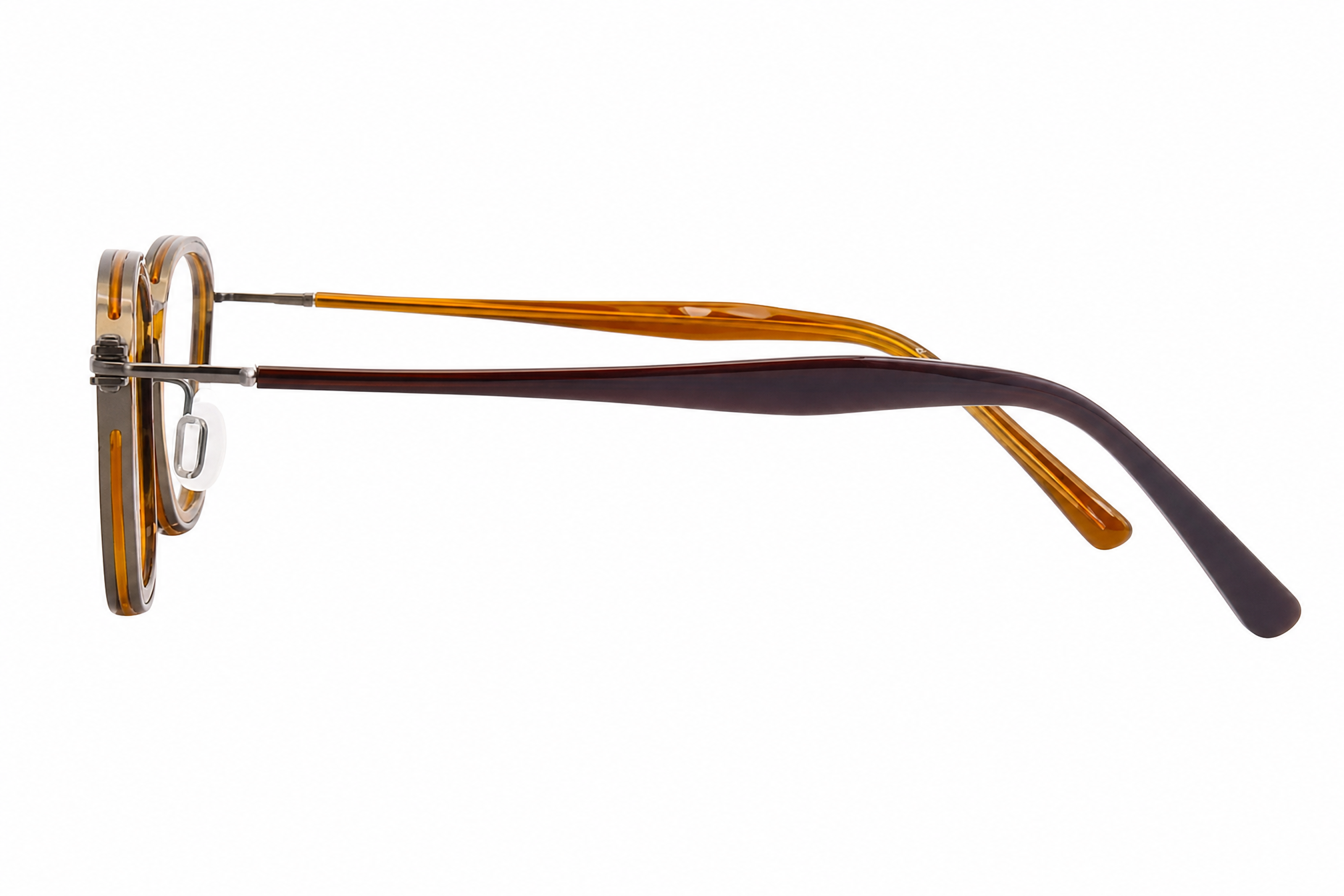 155mm Wide Fit Rectangle Titanium Glasses for Big Heads - Brown-Side View