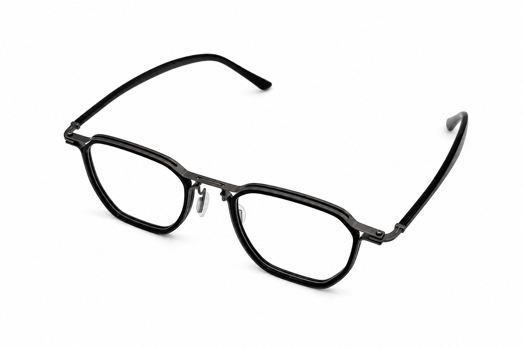 157mm Wide Fit Geometric Titanium Glasses in grey black - top view