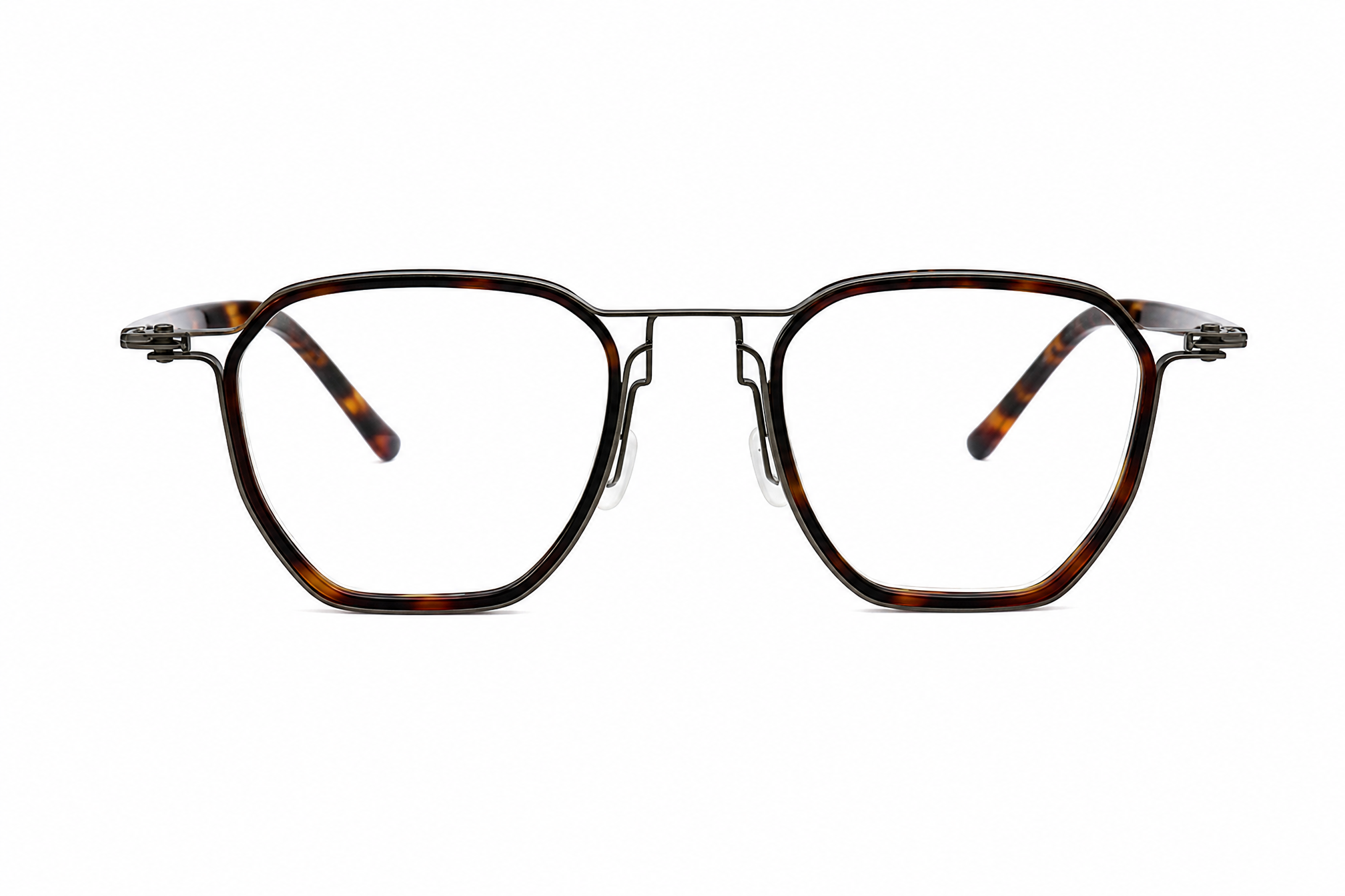 157mm Wide Fit Geometric Titanium Glasses in tortoise - side view