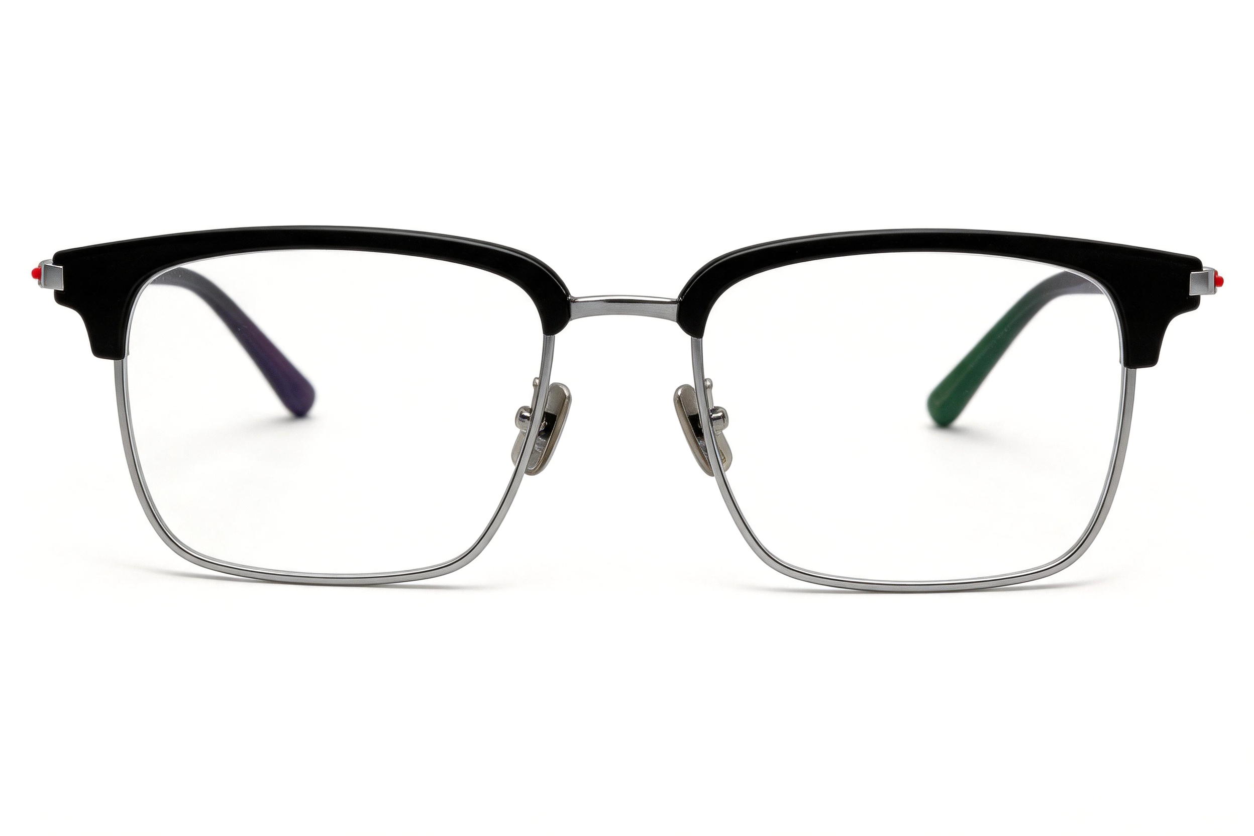 158mm Wide Fit Rectangle Browline Titanium Glasses in black sliver- front view