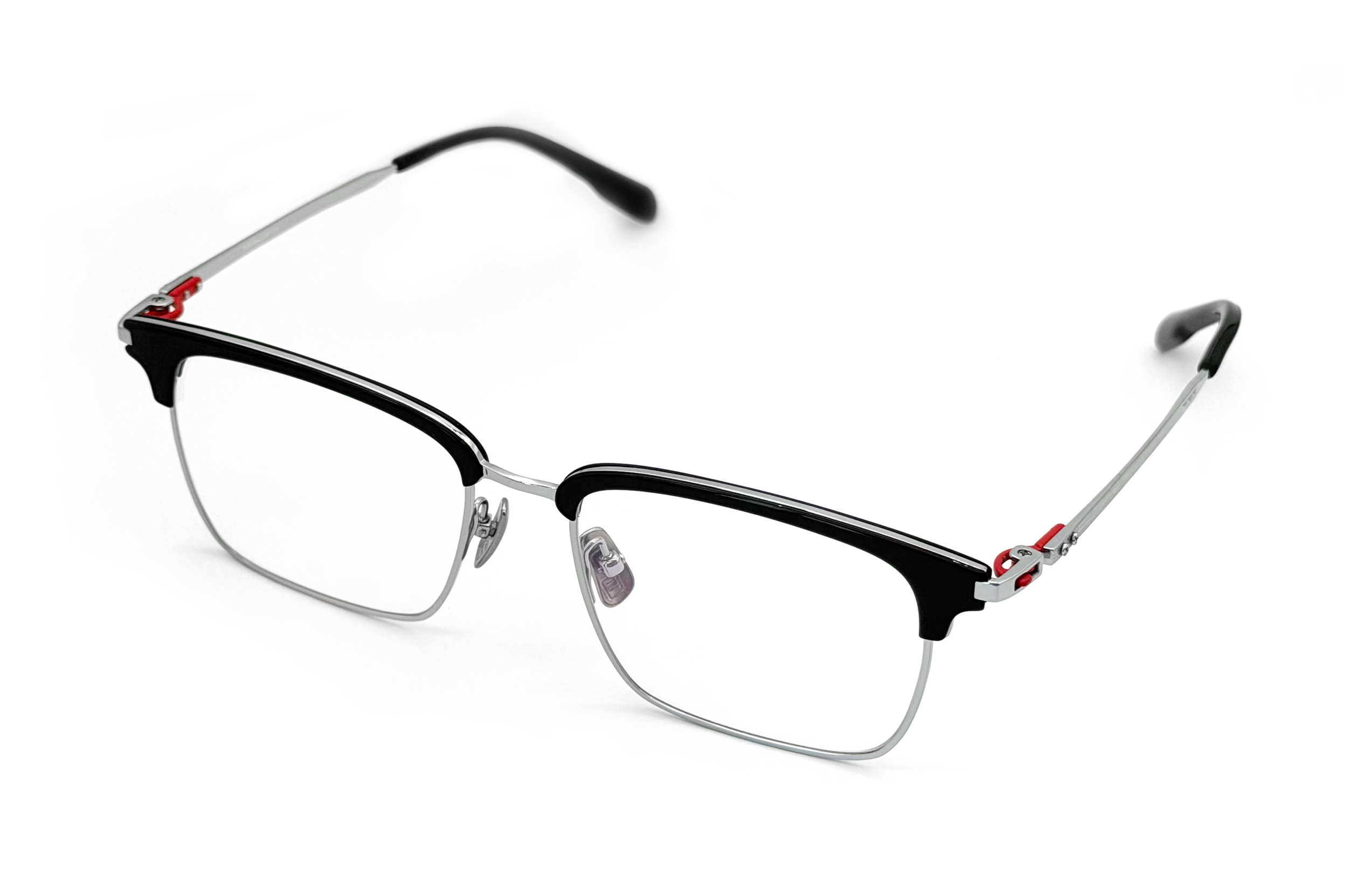 158mm Wide Fit Rectangle Browline Titanium Glasses in black sliver- top view