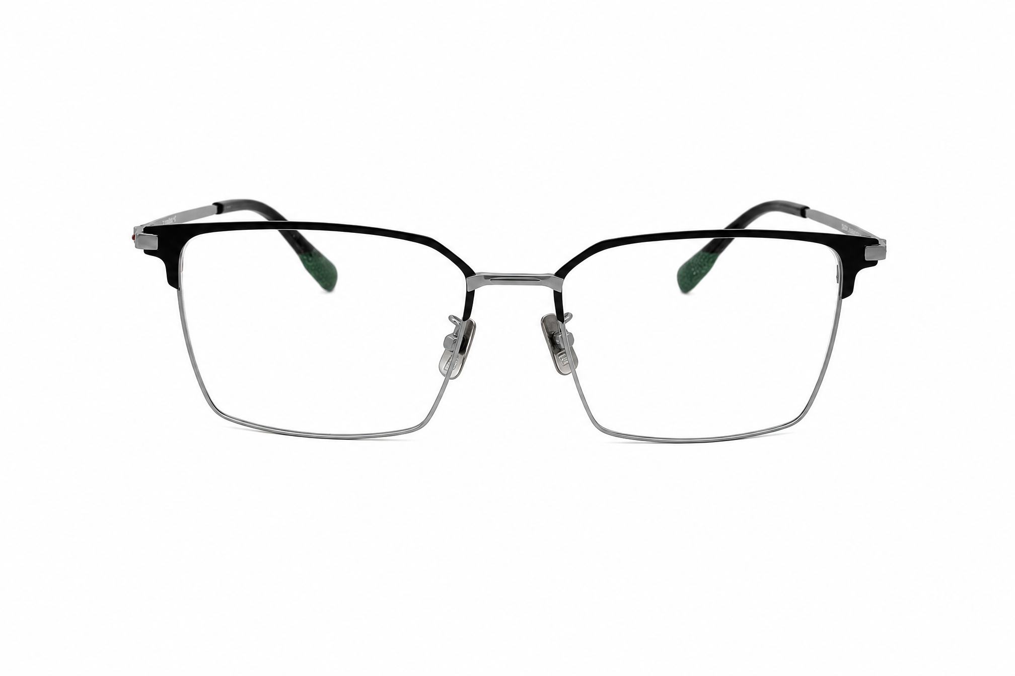 158mm black silver wide titanium browline glasses for wide faces with red hinge,front view