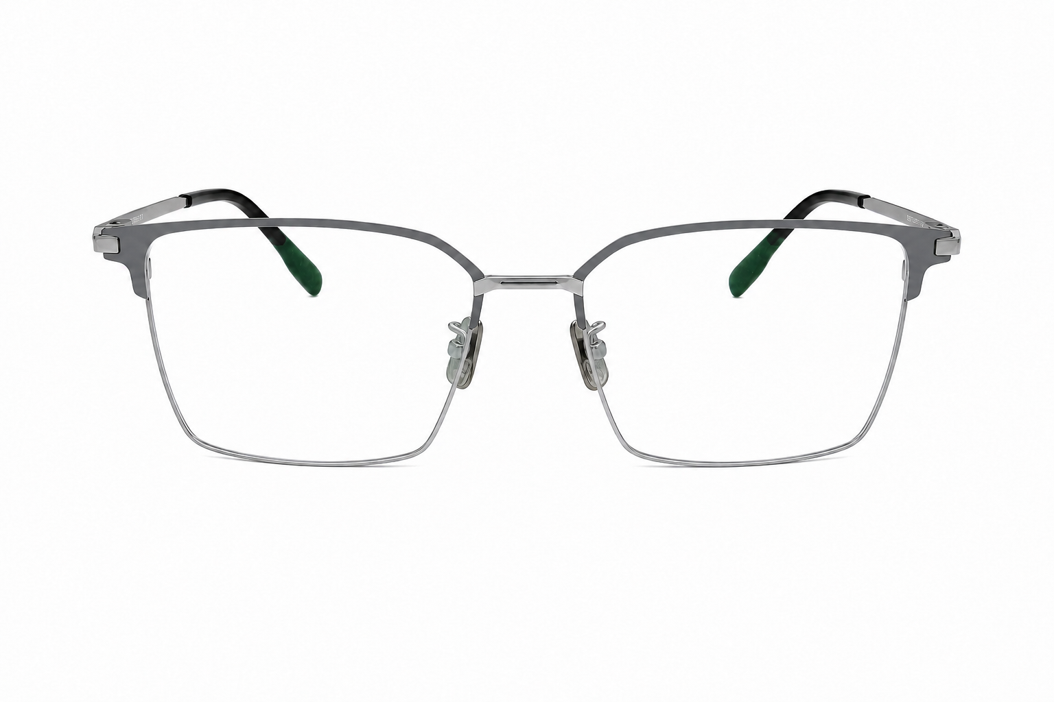 158mm grey silver wide titanium browline glasses for wide faces with red hinge,front view