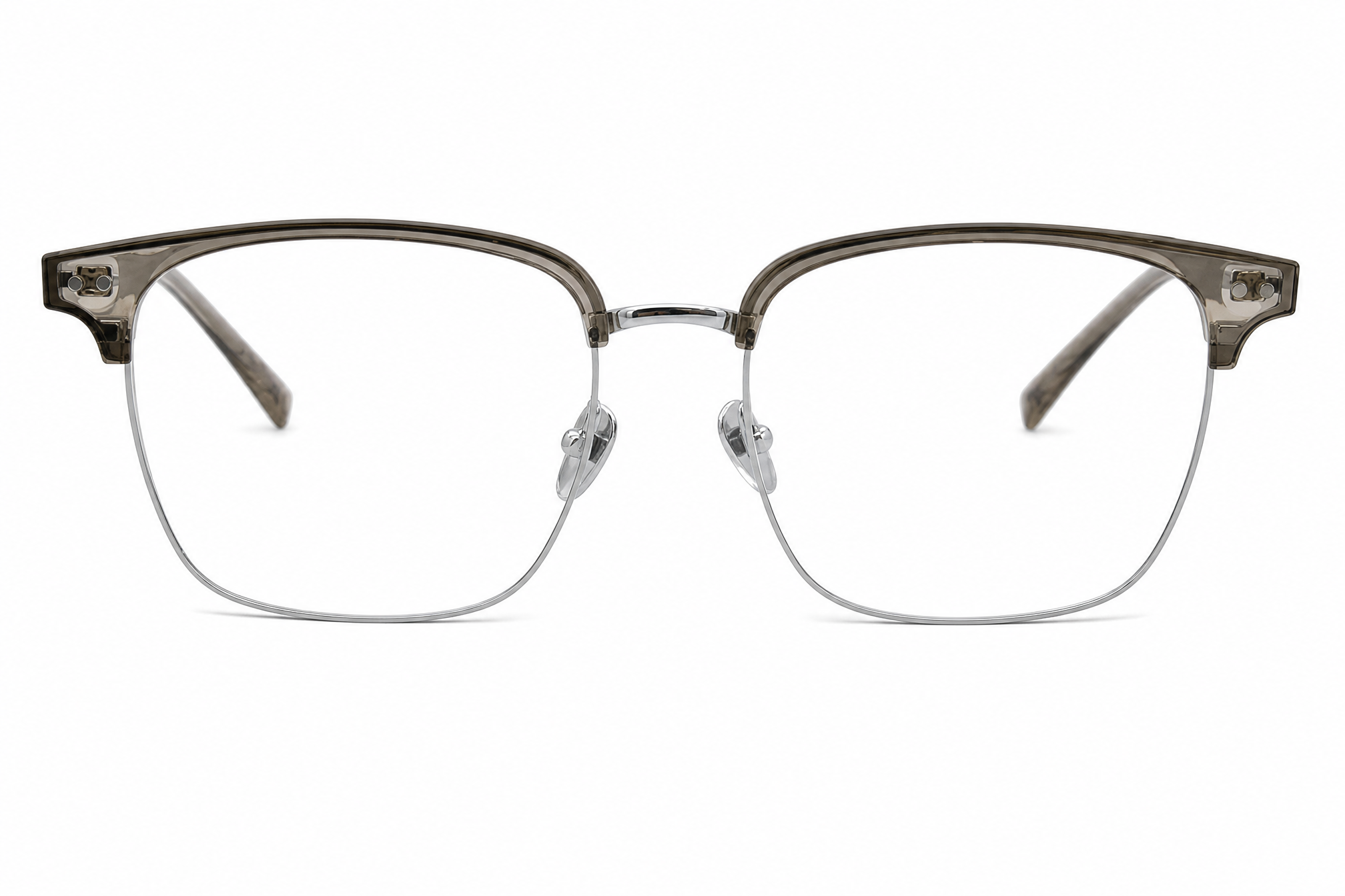 160mm Wide Fit Rectangle Browline Titanium Glasses in brown - front view