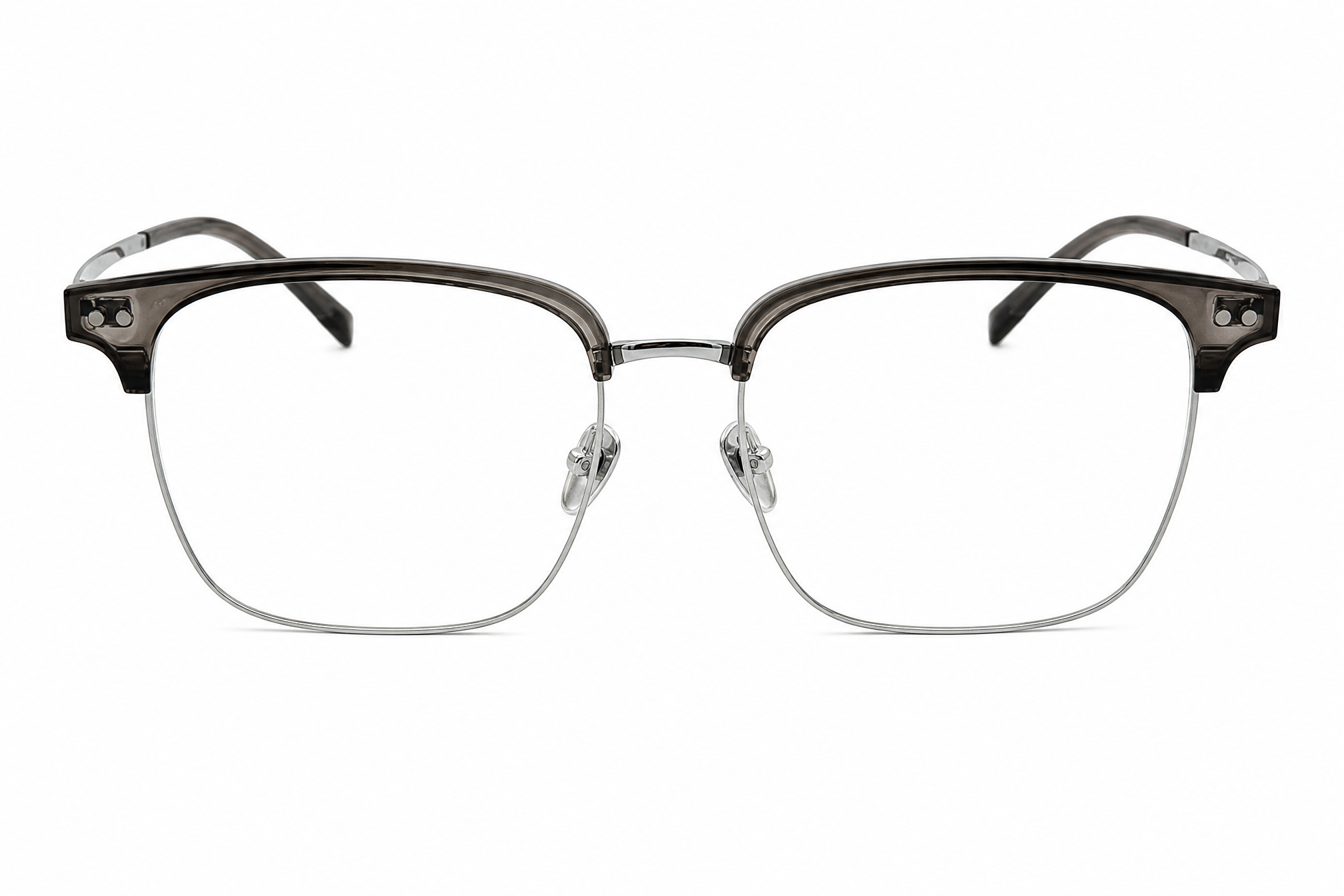 163mm Wide Fit Rectangle Browline Titanium Glasses in grey silver - front view