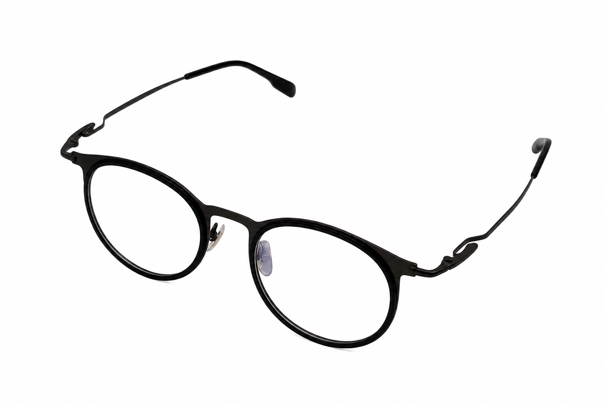 163mm black lightweight titanium wide-fit glasses side angle view