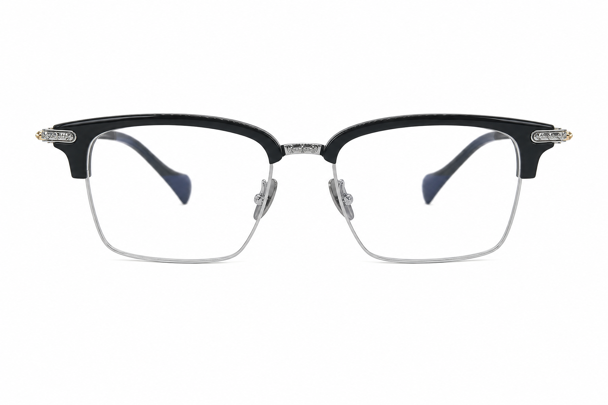 165mm black wide fit browline titanium glasses for wide faces,front view