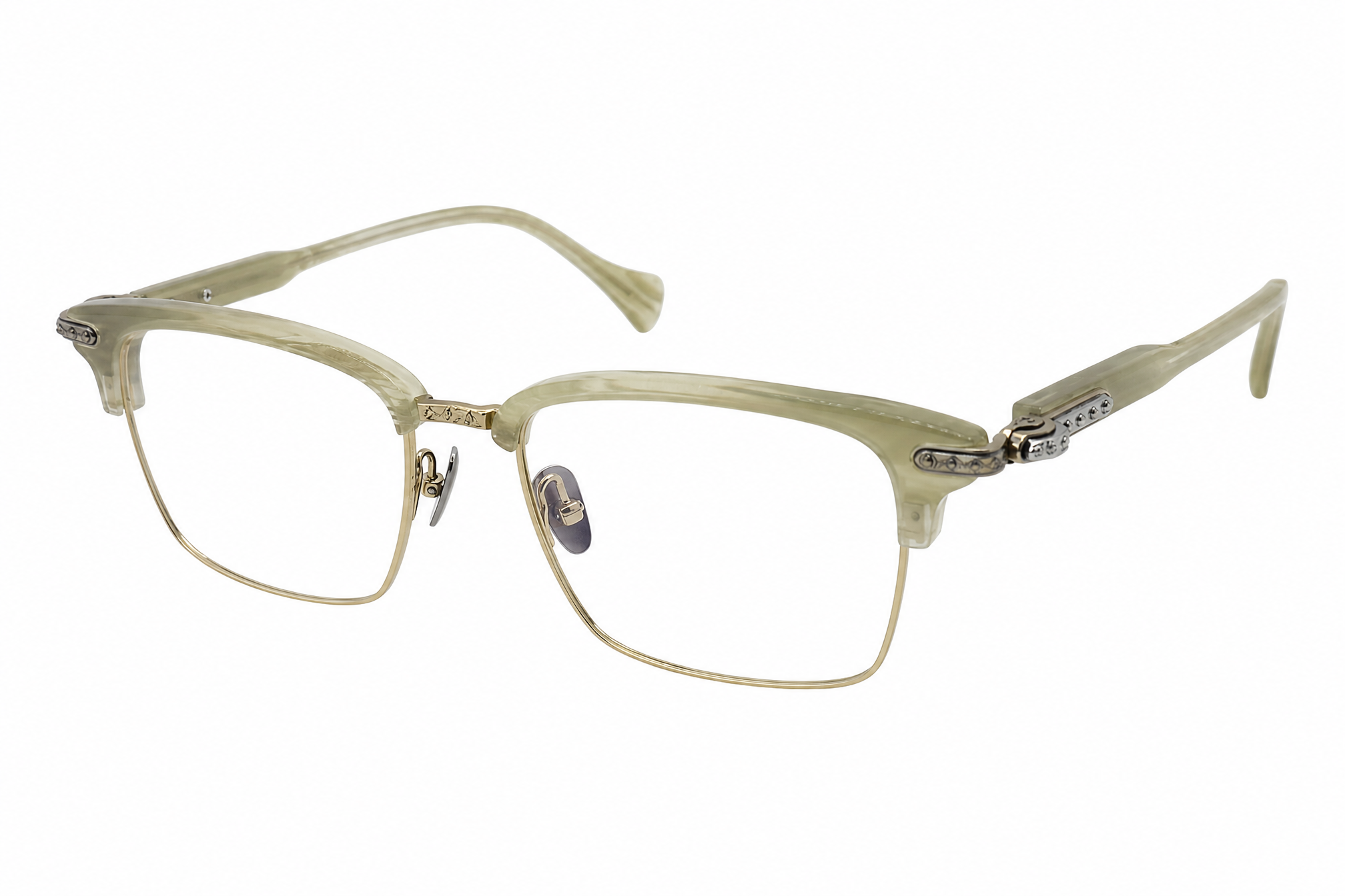 165mm gold wide fit browline titanium glasses for wide faces,side angle view