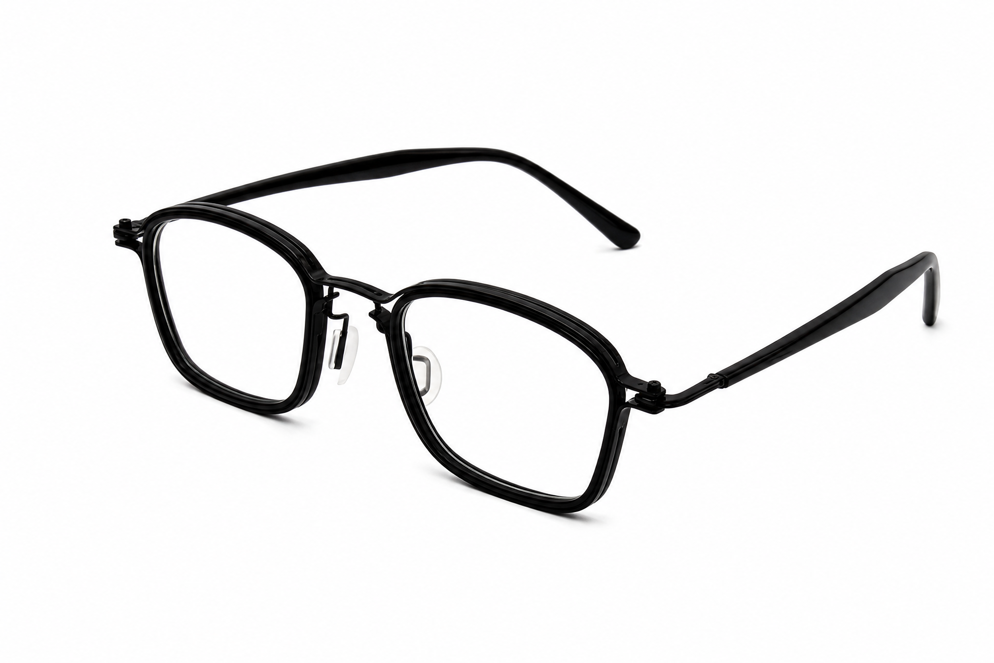 150mm Wide Fit Rectangle Titanium Glasses for Big Heads - Black-Three-Quarter View