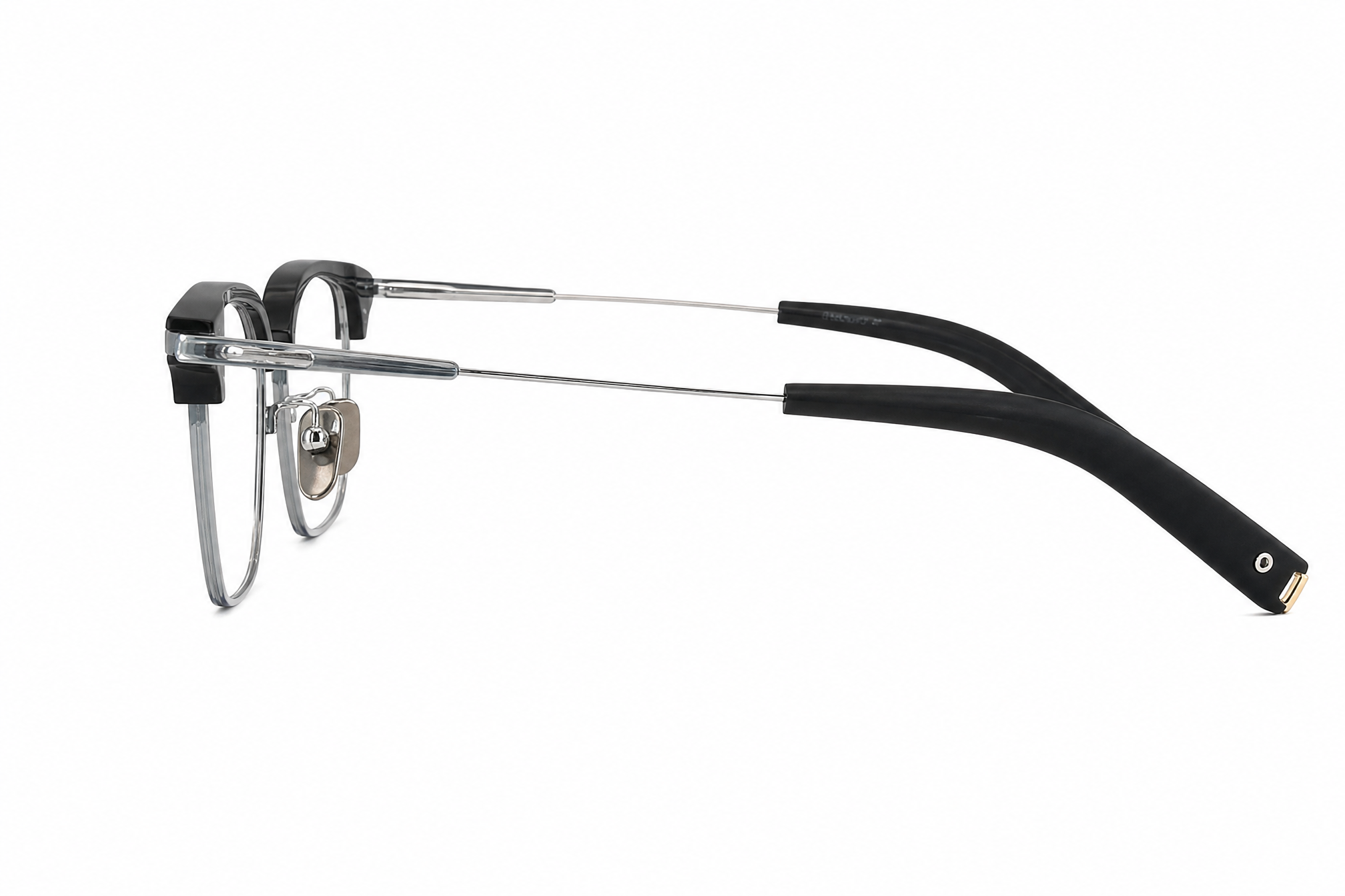 146mm black silver rectangle browline titanium glasses, temple arm side view