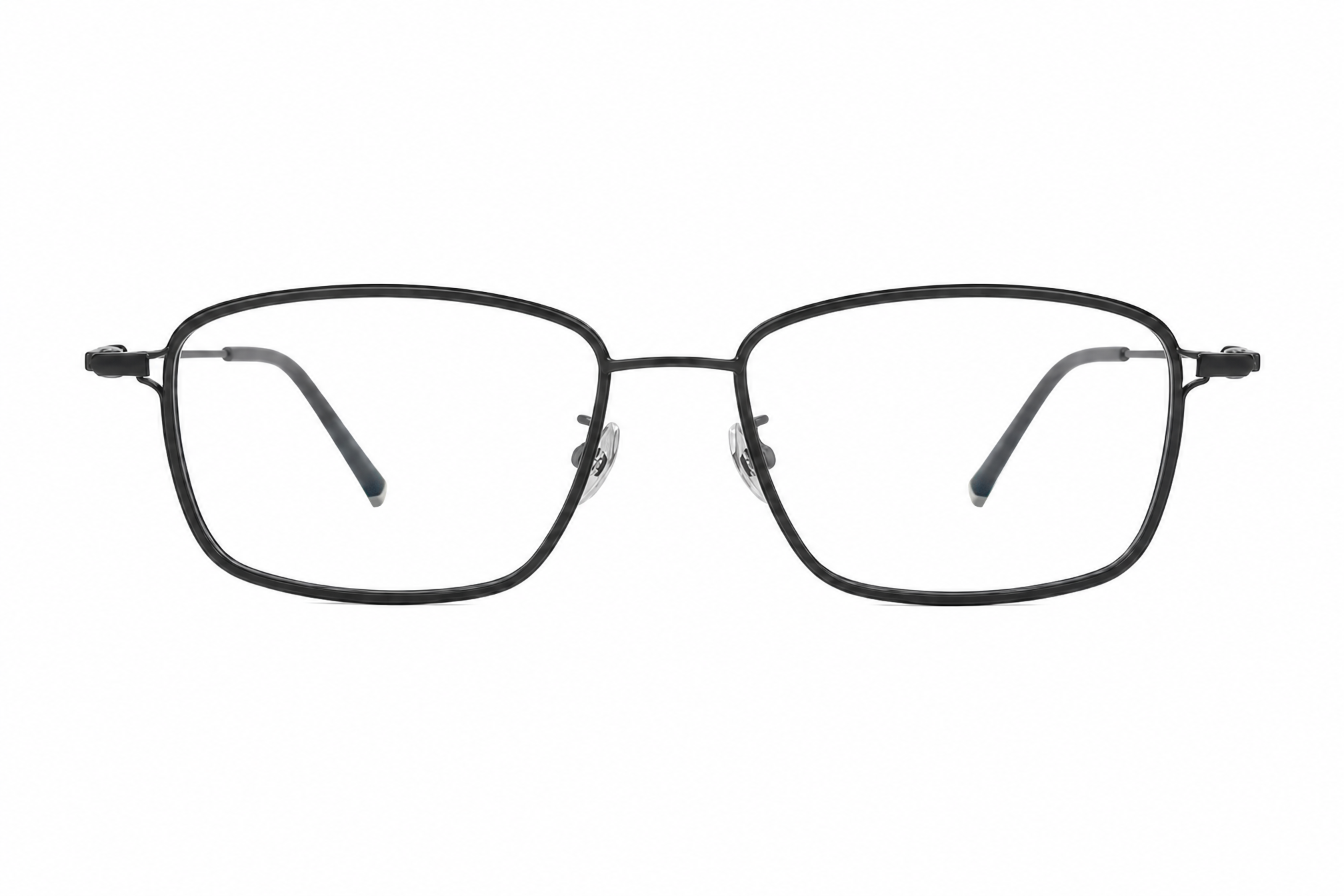 151mm black wide fit rectangular titanium glasses,front view
