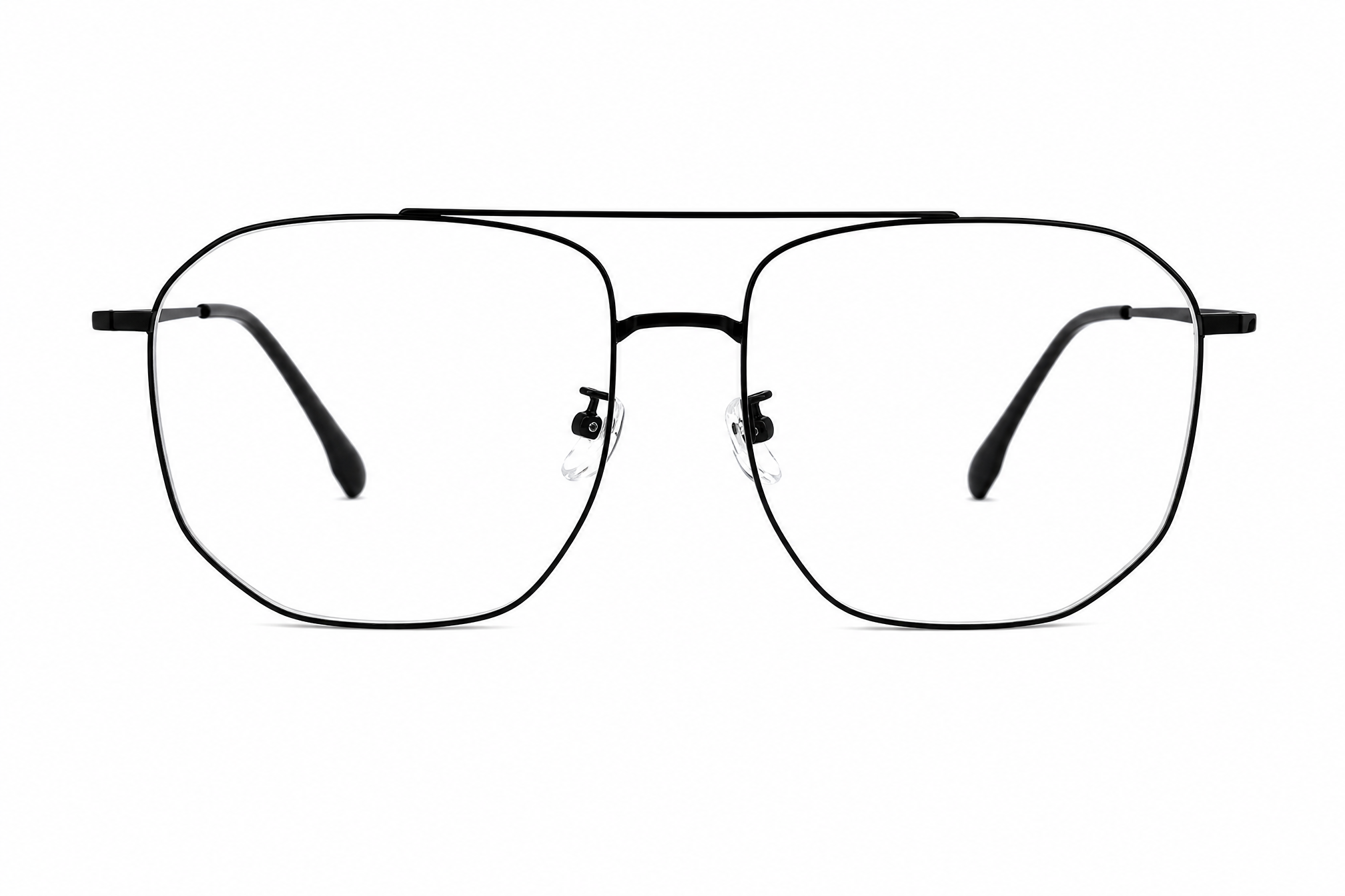 156mm black wide geometric titanium glasses,front view