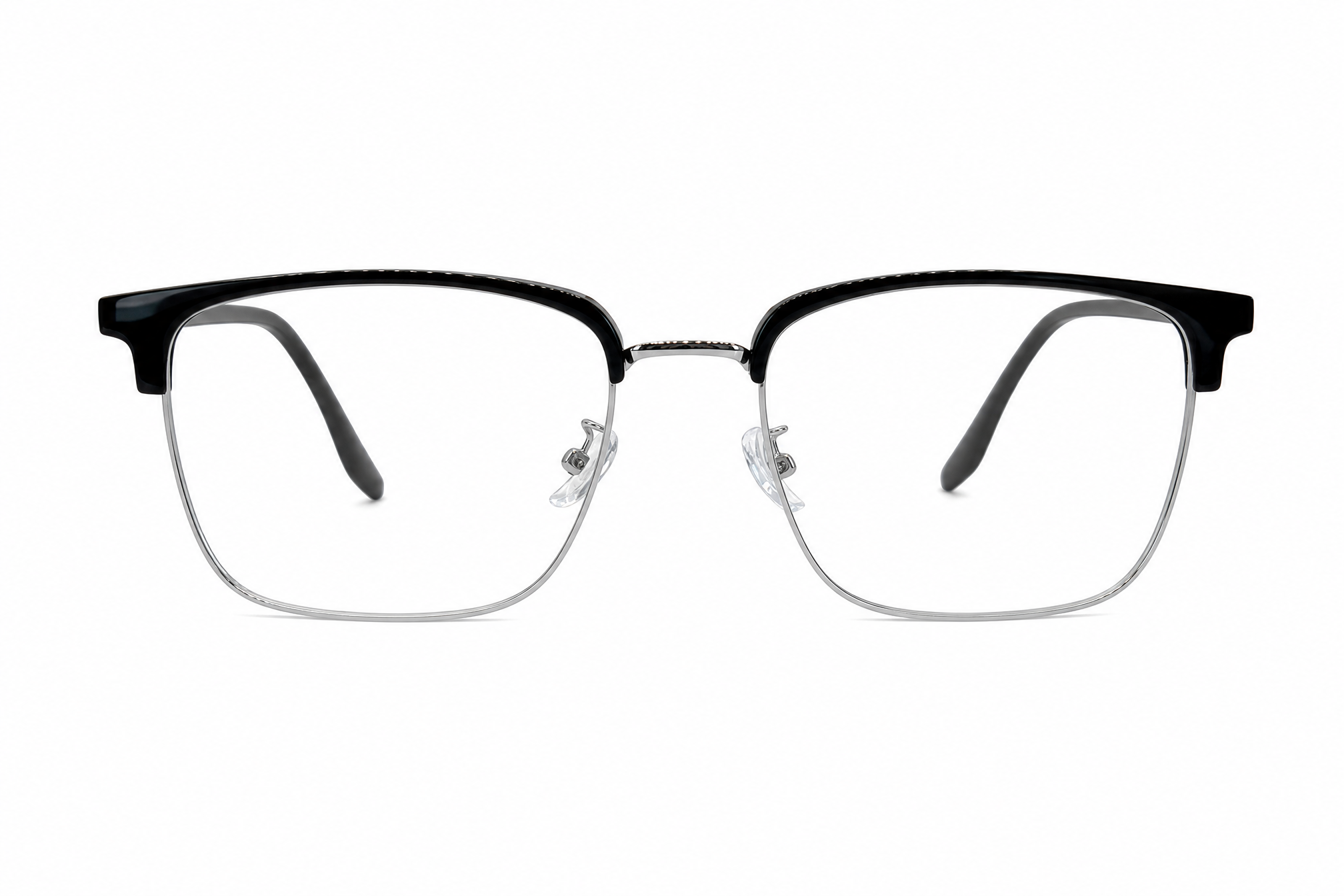 Black oversized rectangle browline titanium eyeglasses,front view