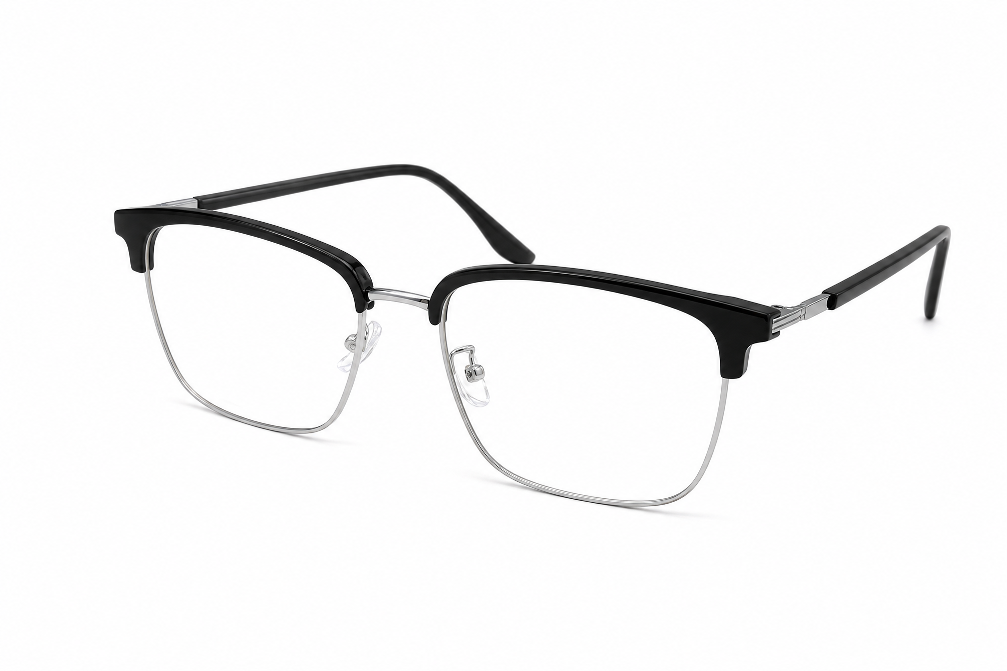 Black oversized rectangle browline titanium eyeglasses,side angle view