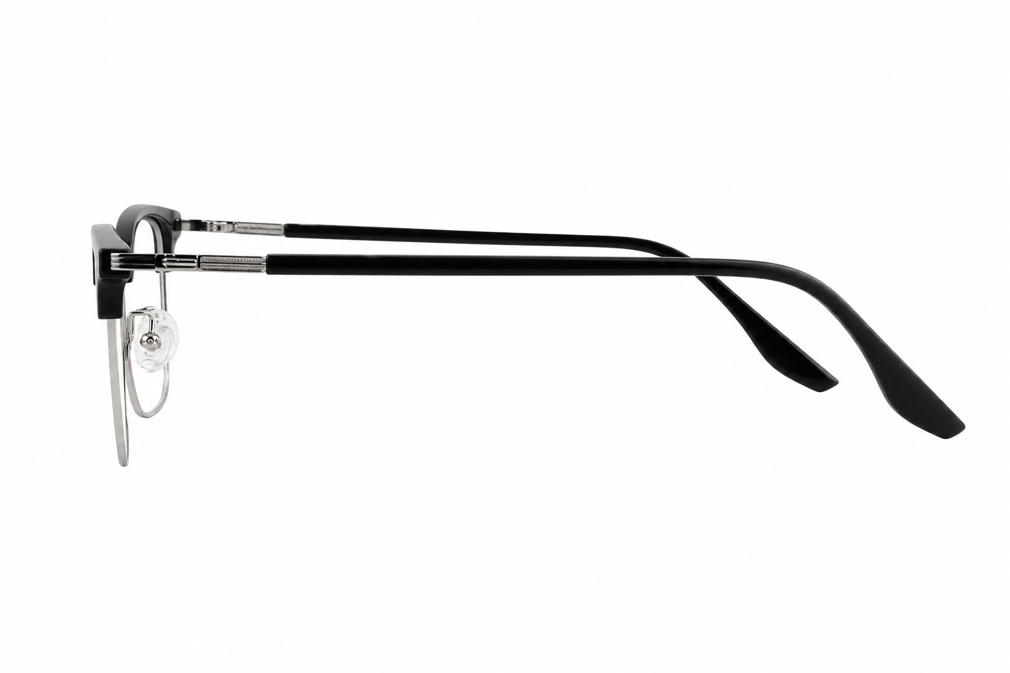 Black oversized rectangle browline titanium eyeglasses,temple arm side view