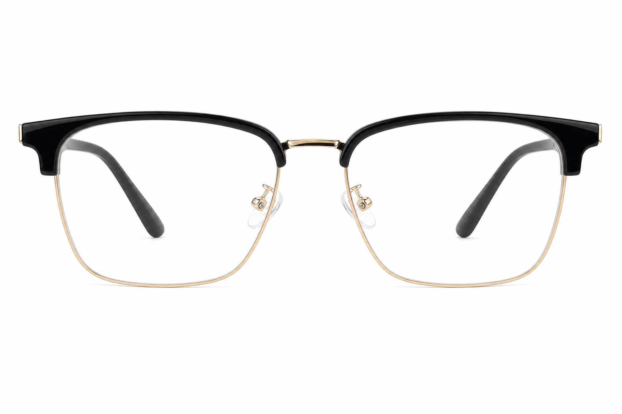 Gold oversized rectangle browline titanium eyeglasses,front view