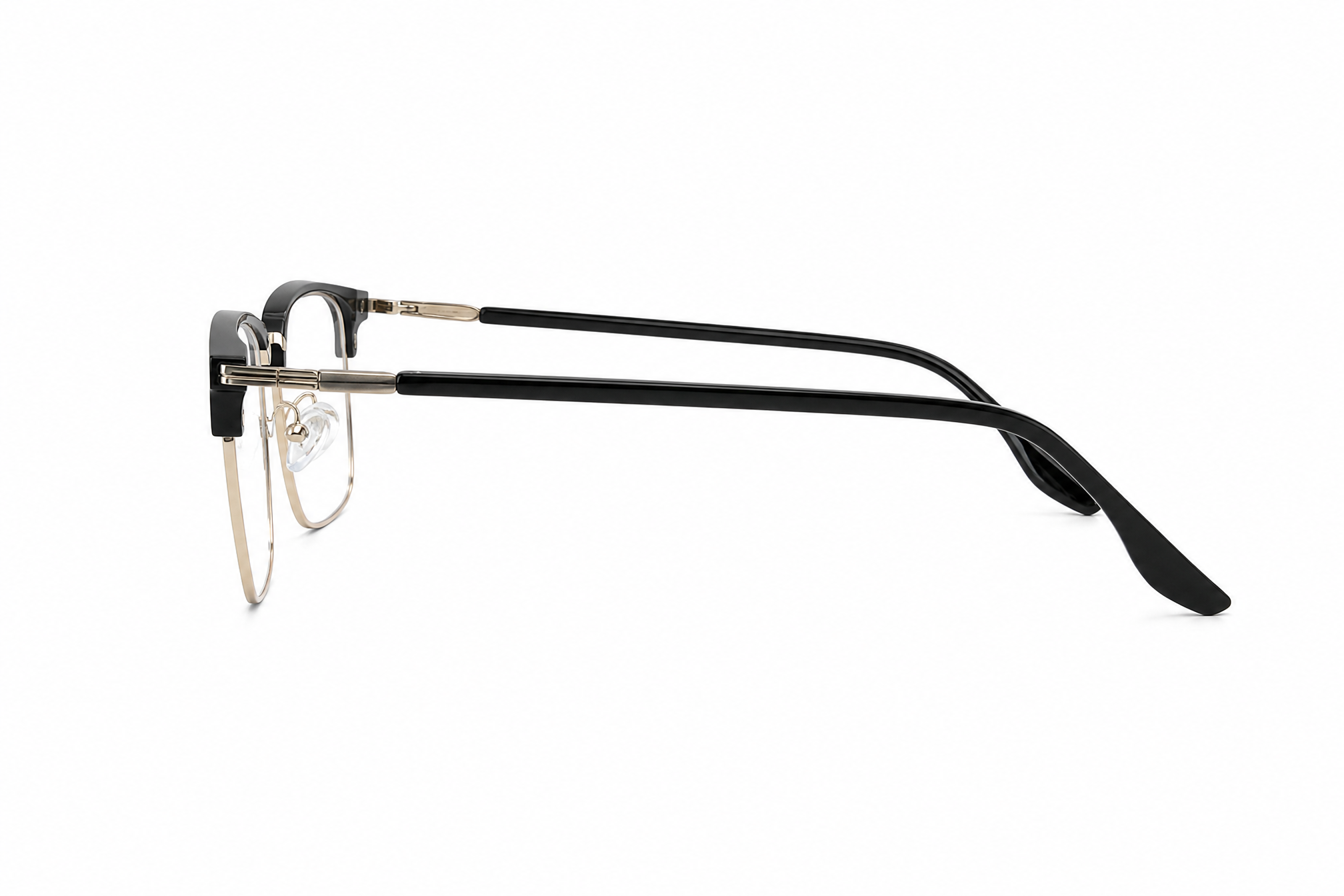 Gold oversized rectangle browline titanium eyeglasses,temple arm side view