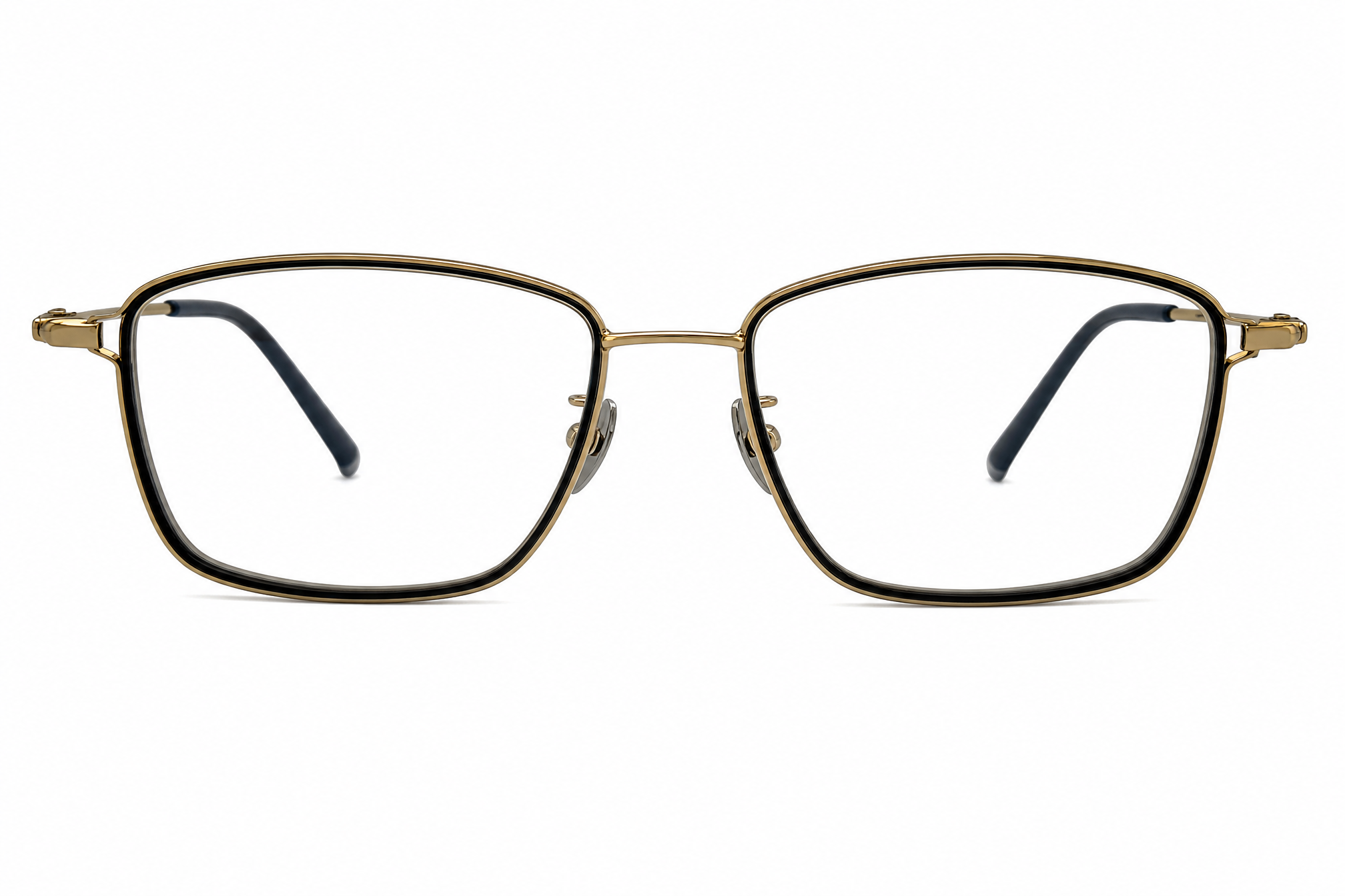Gold wide fit rectangular titanium glasses,front view