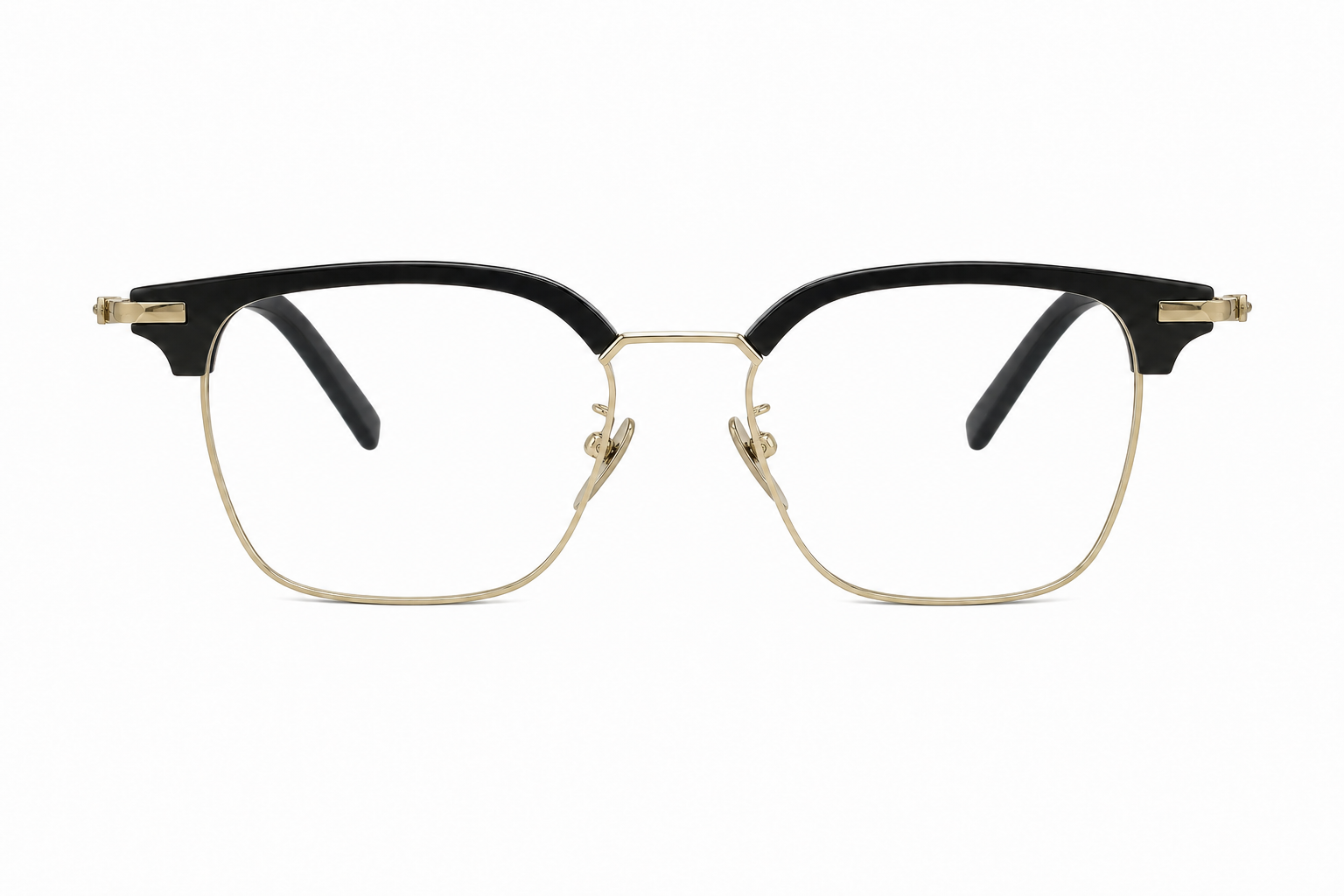 Gold wide fit rectangular titanium glasses,front view