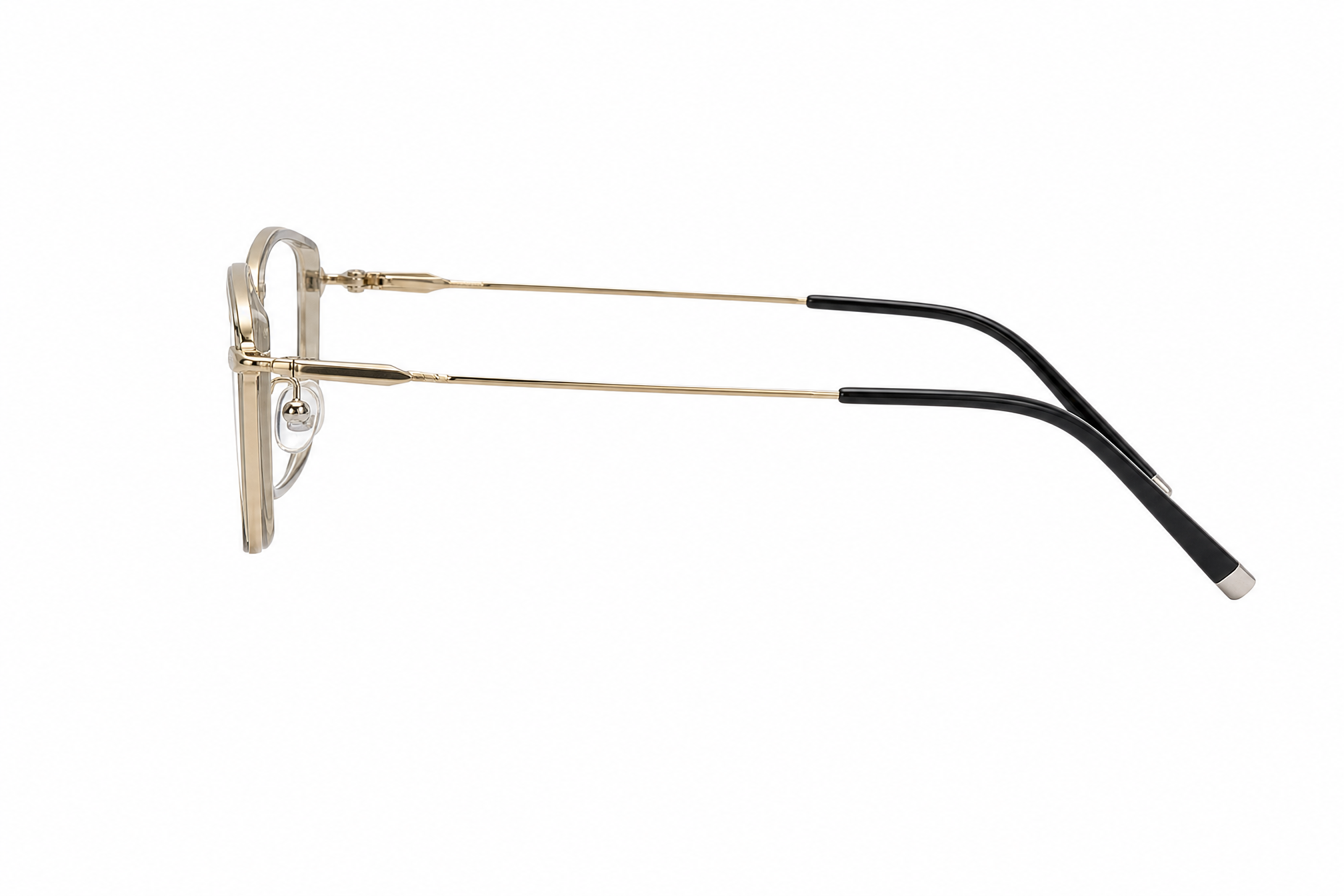 Gold wide fit rectangular titanium glasses,temple arm side view