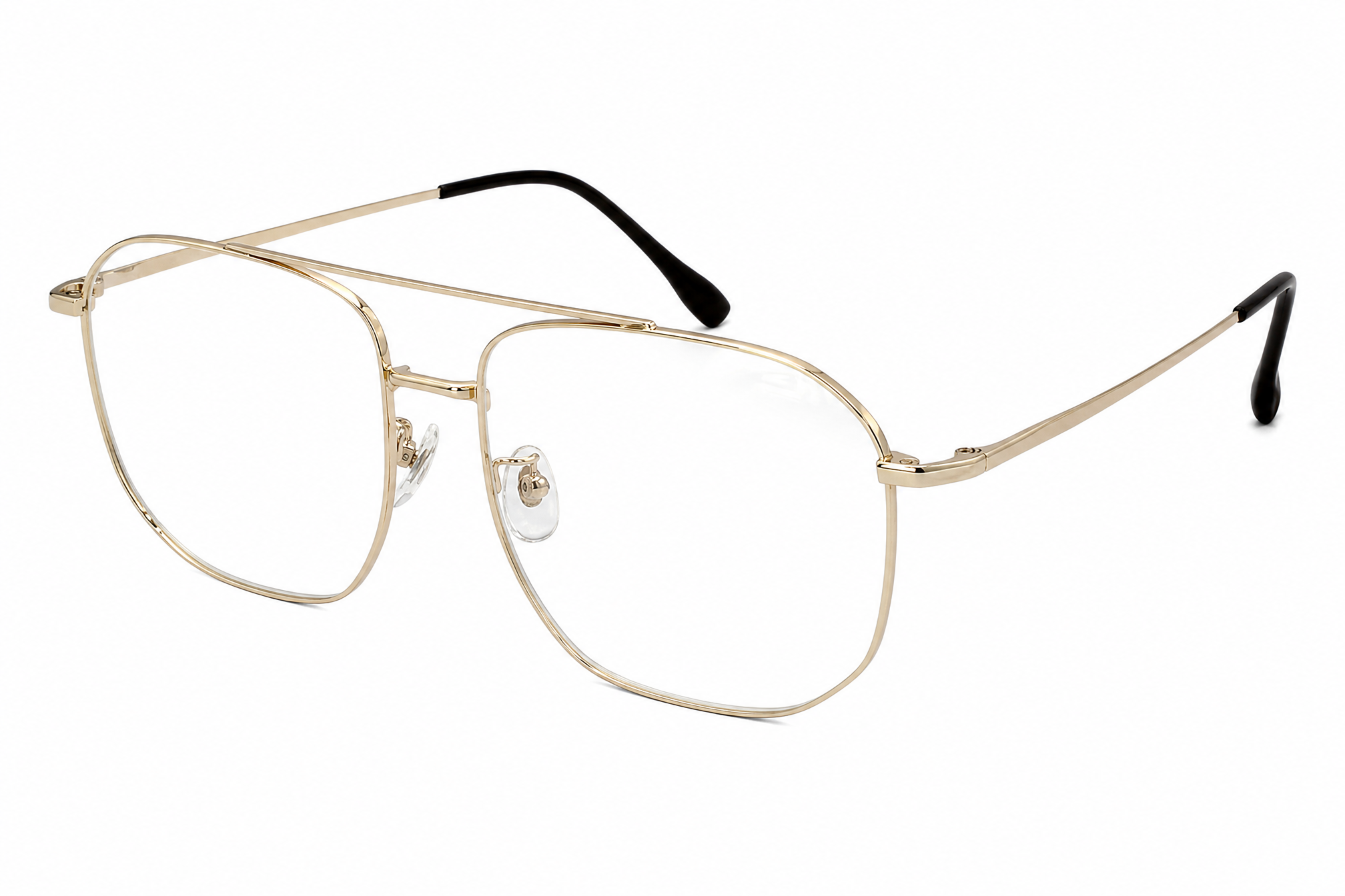 Gold wide rectangular titanium glasses for wide faces， side angle view