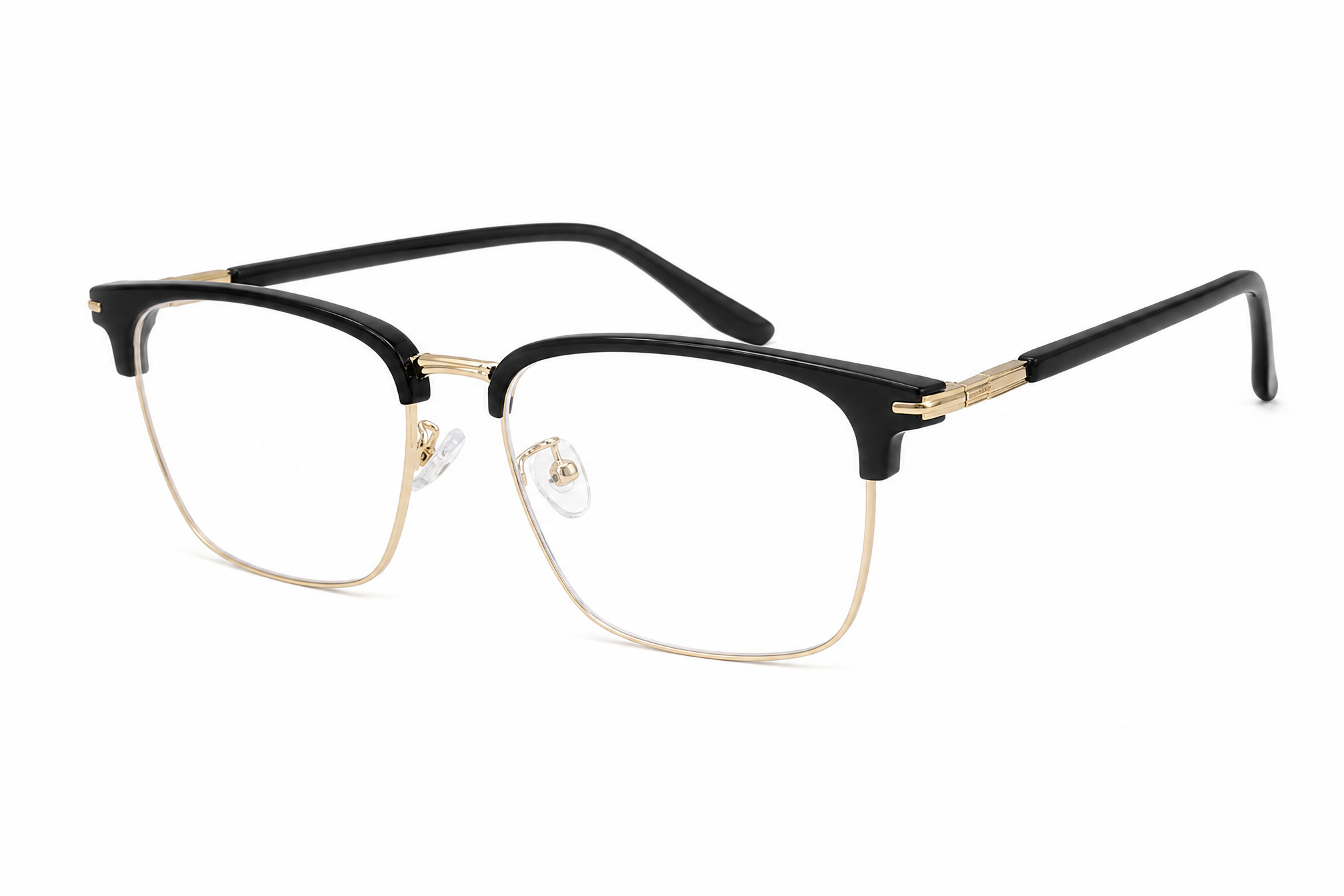 Gold oversized rectangle browline titanium eyeglasses,side angle view