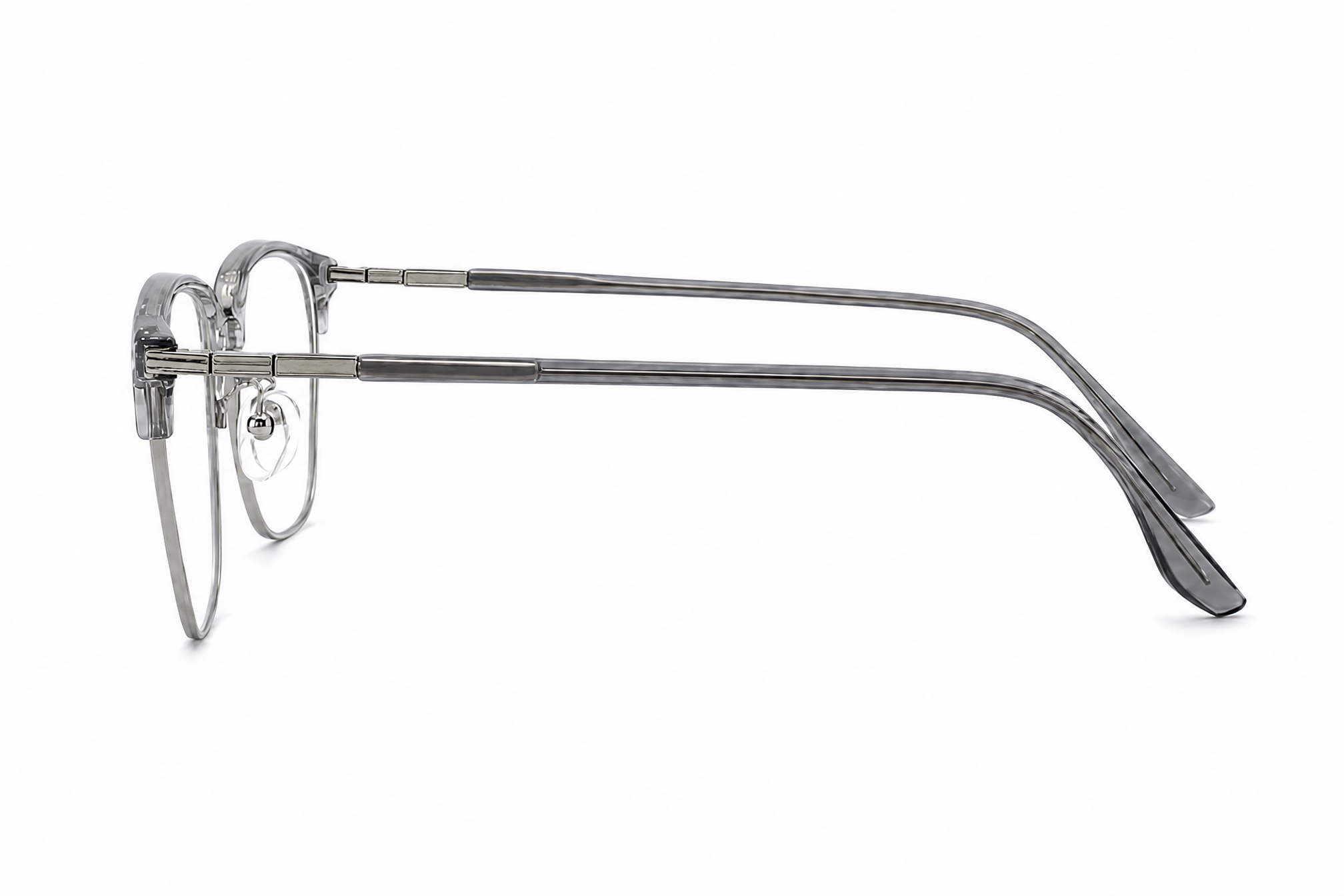 Grey oversized rectangle browline titanium eyeglasses,temple arm side view