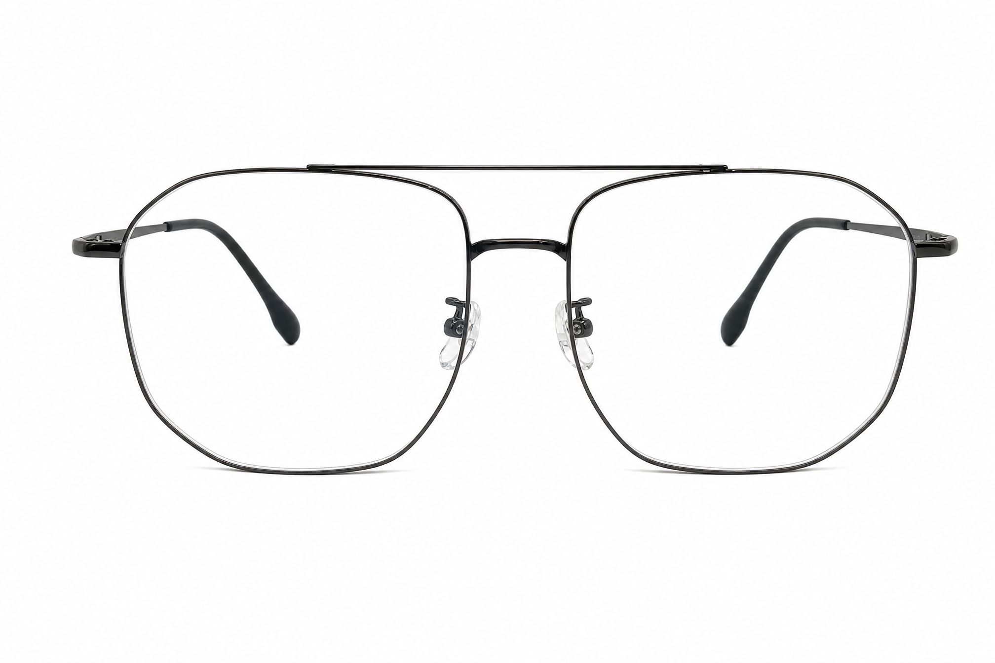 Gun black wide rectangular titanium glasses,front view