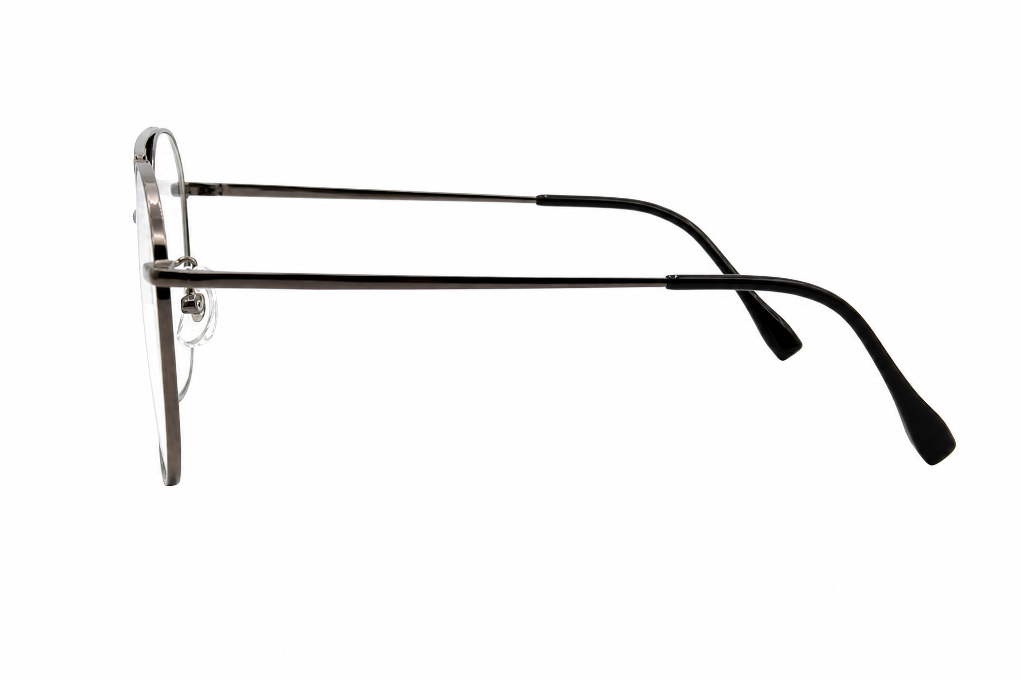 Gun black wide rectangular titanium glasses,temple arm side view