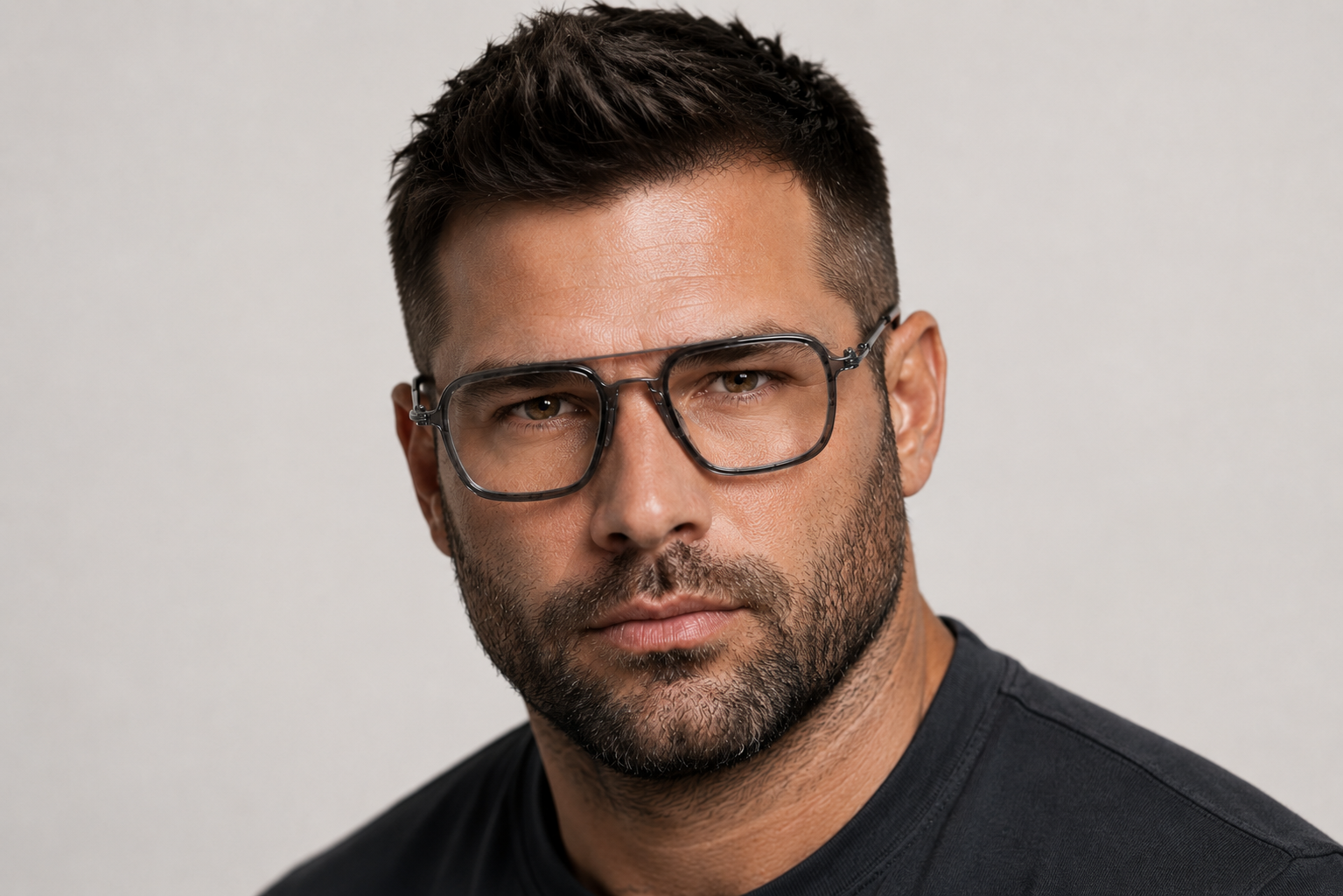 Man wearing 140mm Oversized Rectangle Titanium Glasses in black