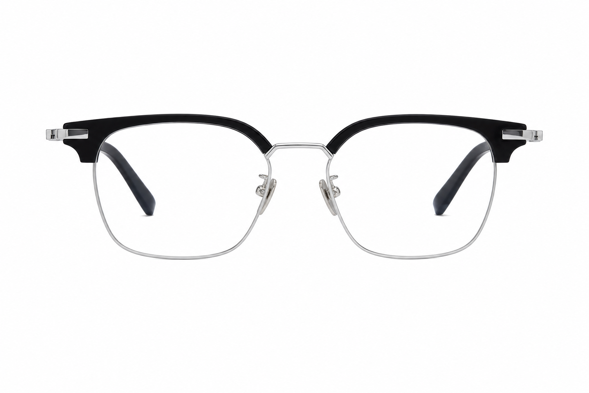 Silver wide fit rectangular titanium glasses,front view