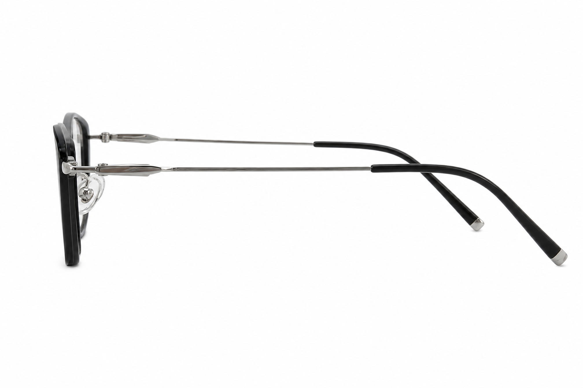 Silver wide fit rectangular titanium glasses,temple arm side view
