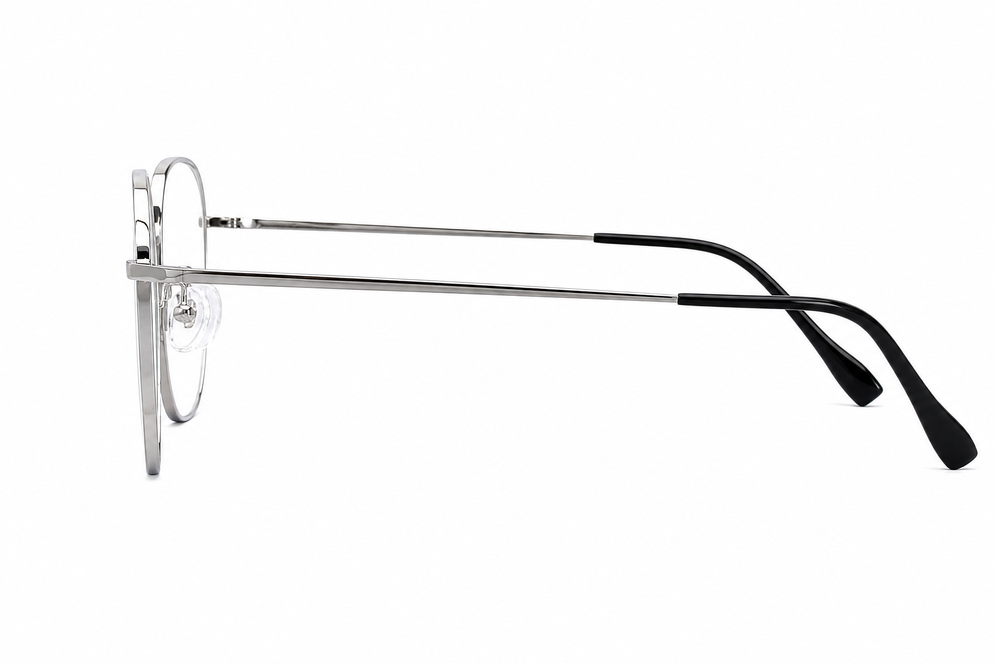 Silver wide rectangular titanium glasses,temple arm side view
