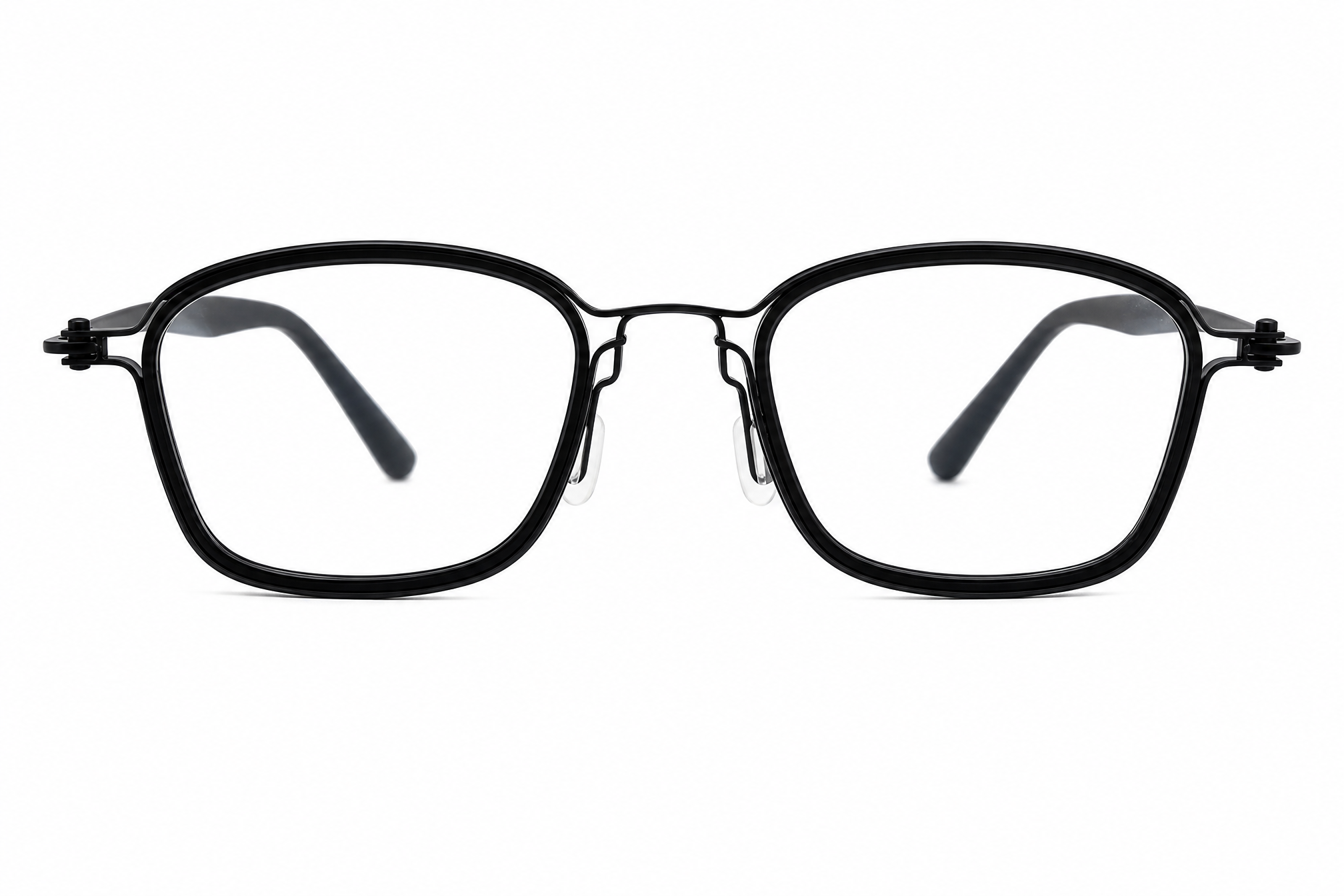 150mm Wide Fit Rectangle Titanium Glasses for Big Heads - Black-Front View